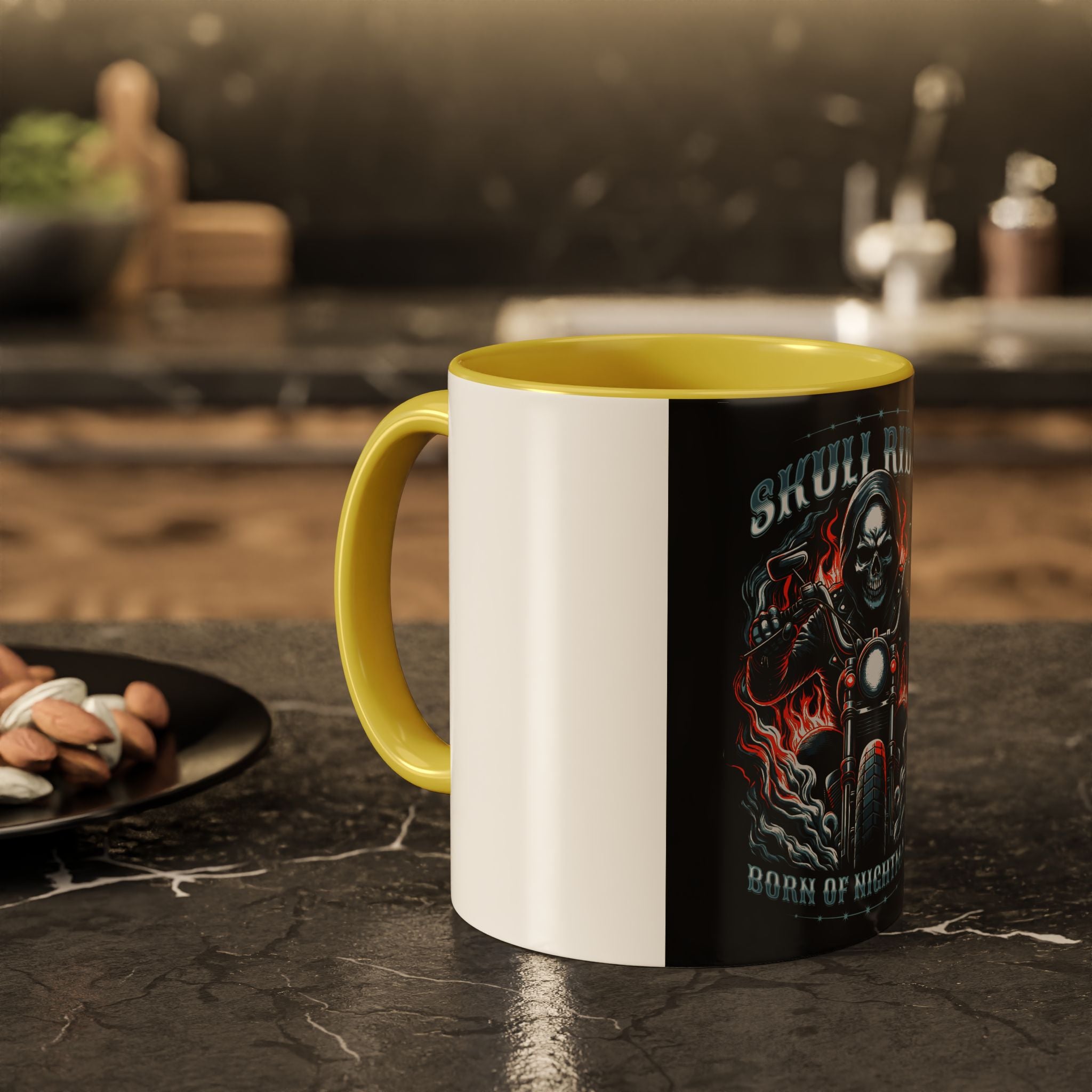Skull Rider Motorcycle Mug – "Born of Nightmares" Biker Coffee Cup (11oz/15oz)