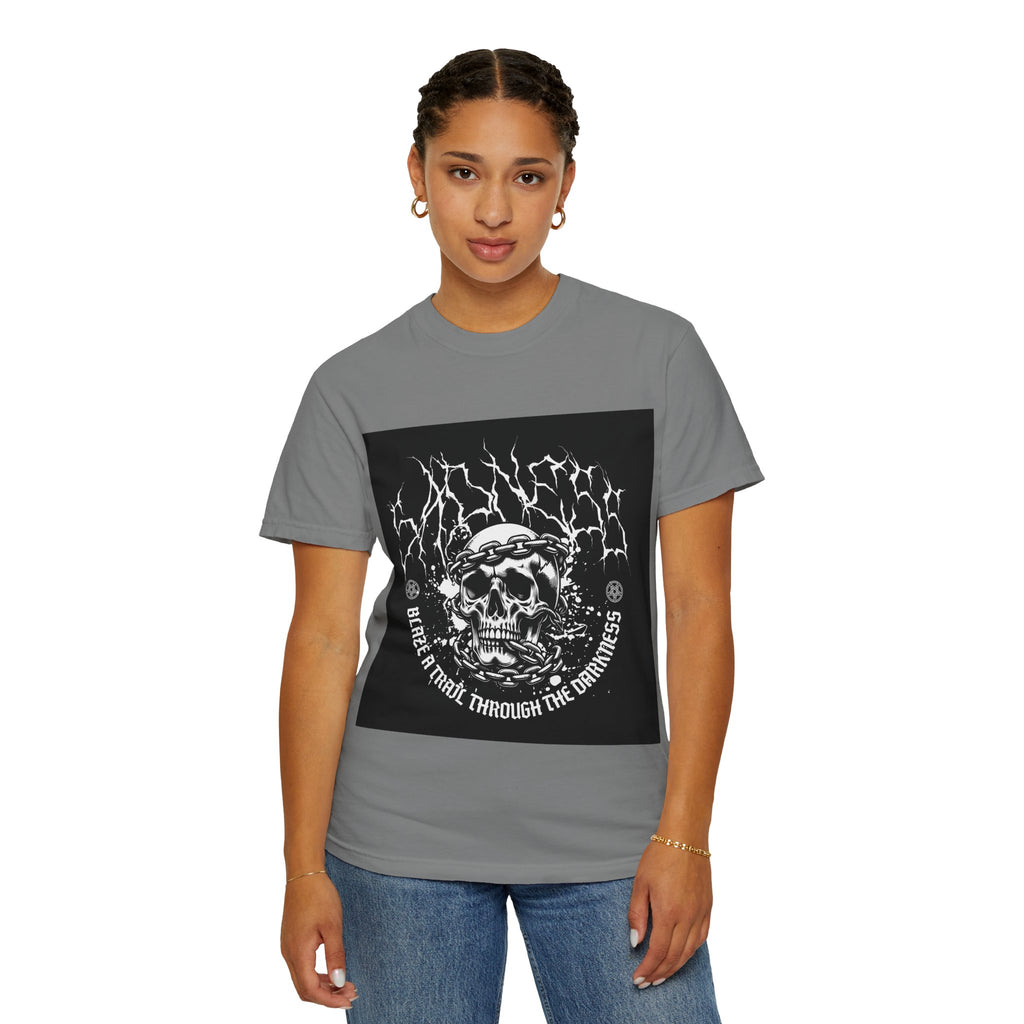 Graphic T-Shirt — 'Break a Path Through the Darkness' Skull Lightning Design