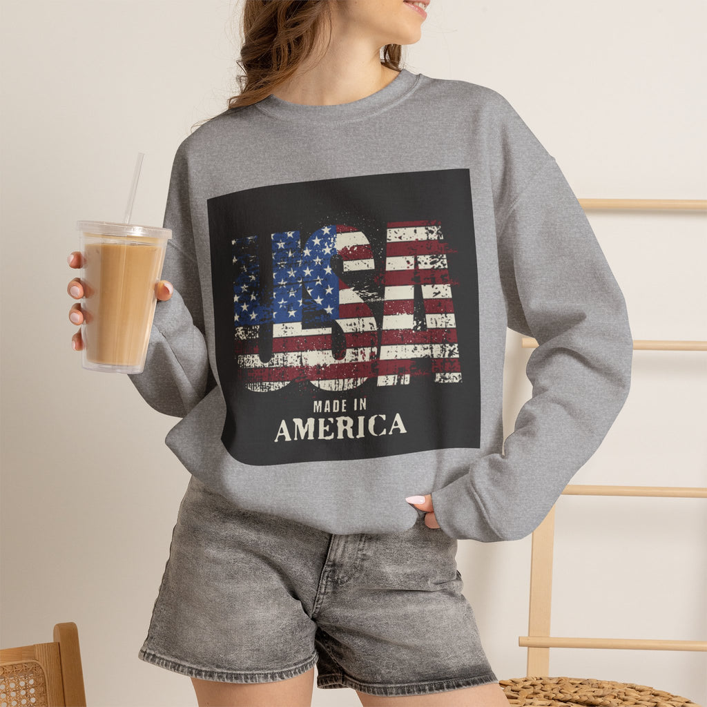 Made in America Flag Crewneck Sweatshirt — USA Vintage Patriotic Pullover