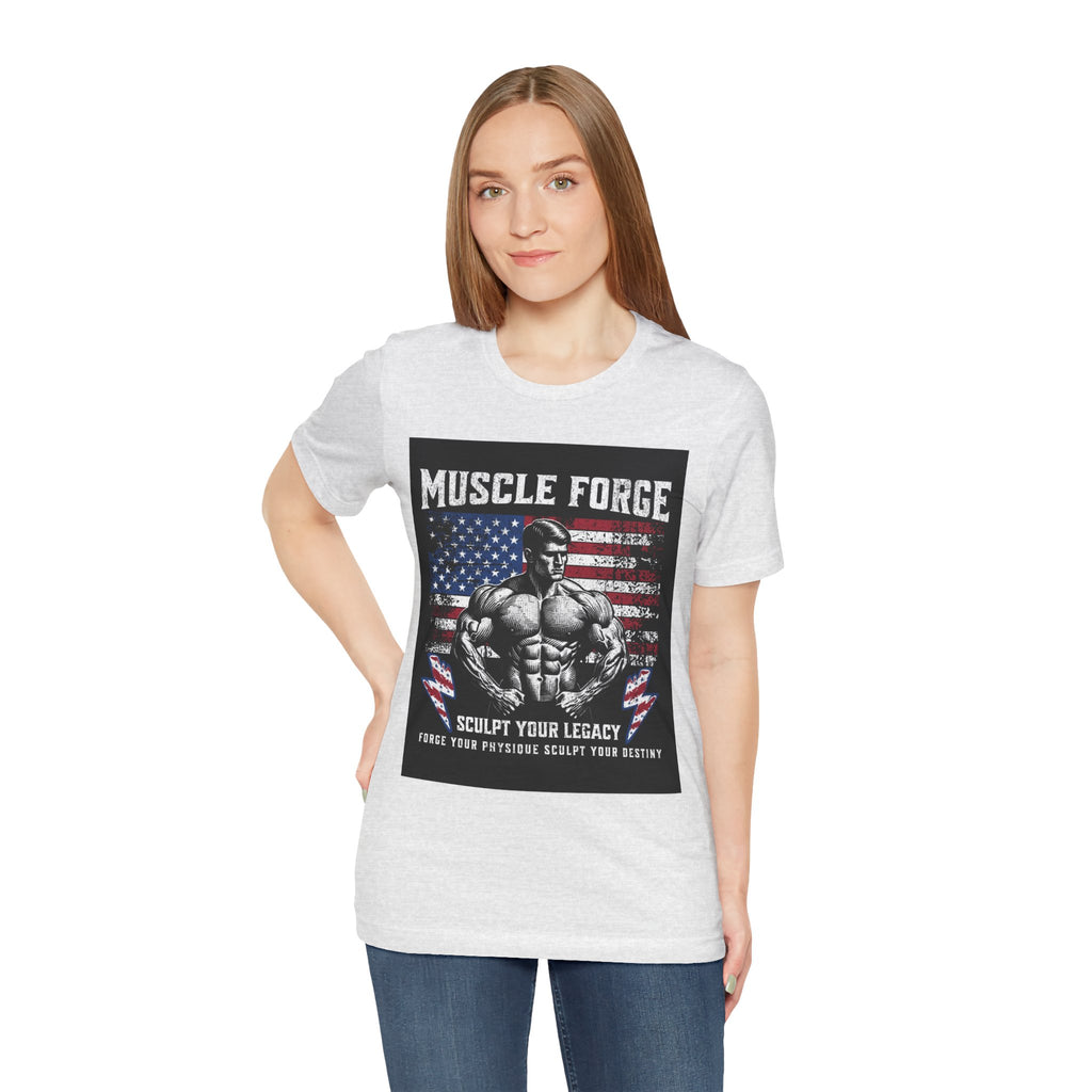 Muscle Forge American Flag Gym Tee — "Sculpt Your Legacy" Fitness T-Shirt