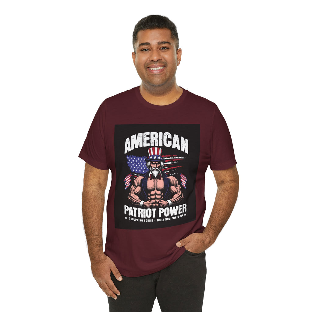 Patriot Power T-Shirt — American Flag Uncle Sam Muscle Graphic Tee