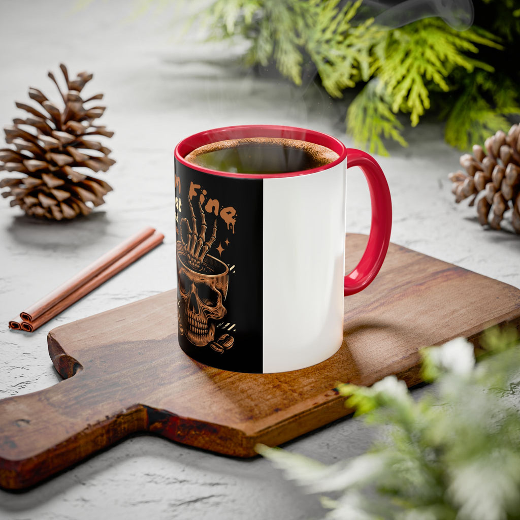 Skull Coffee Mug – "I'm Fine Just Need Coffee" Gothic Ceramic Mug