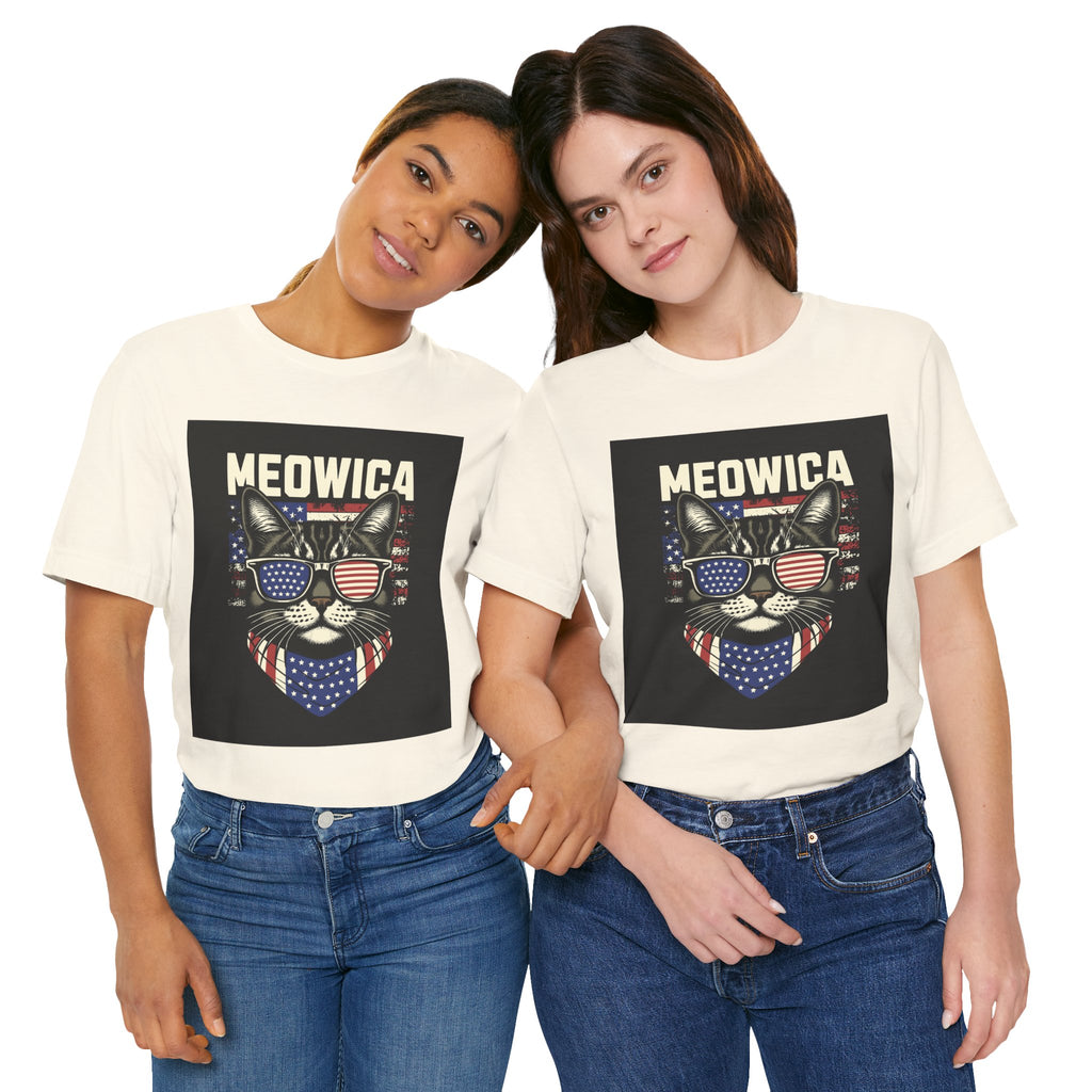Meowica Cat Tee — Patriotic USA Flag Sunglasses Graphic T-Shirt
