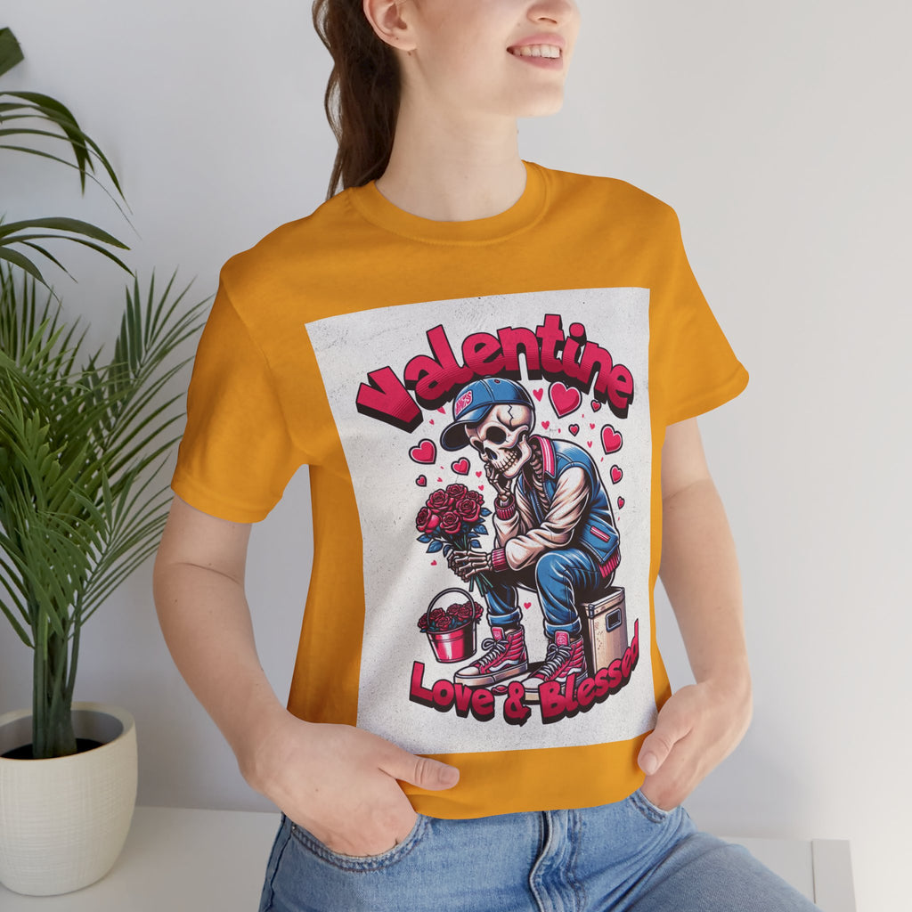 Valentine Skull T-Shirt – "Love & Blessed" Gothic Valentine Tee
