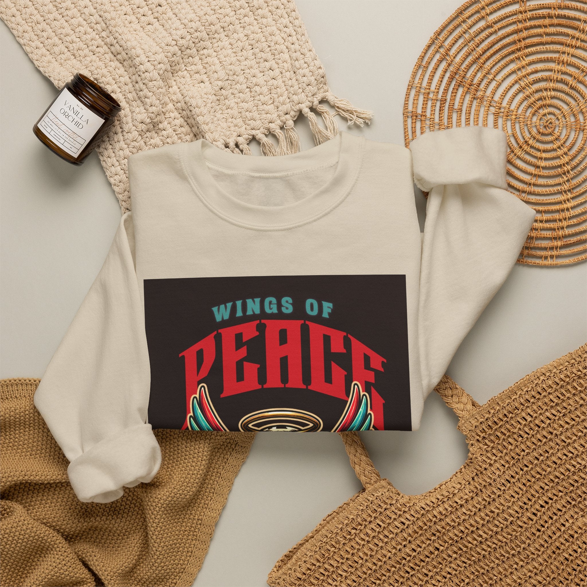 Wings of Peace Skull Crewneck Sweatshirt — Soar Above With Love Graphic