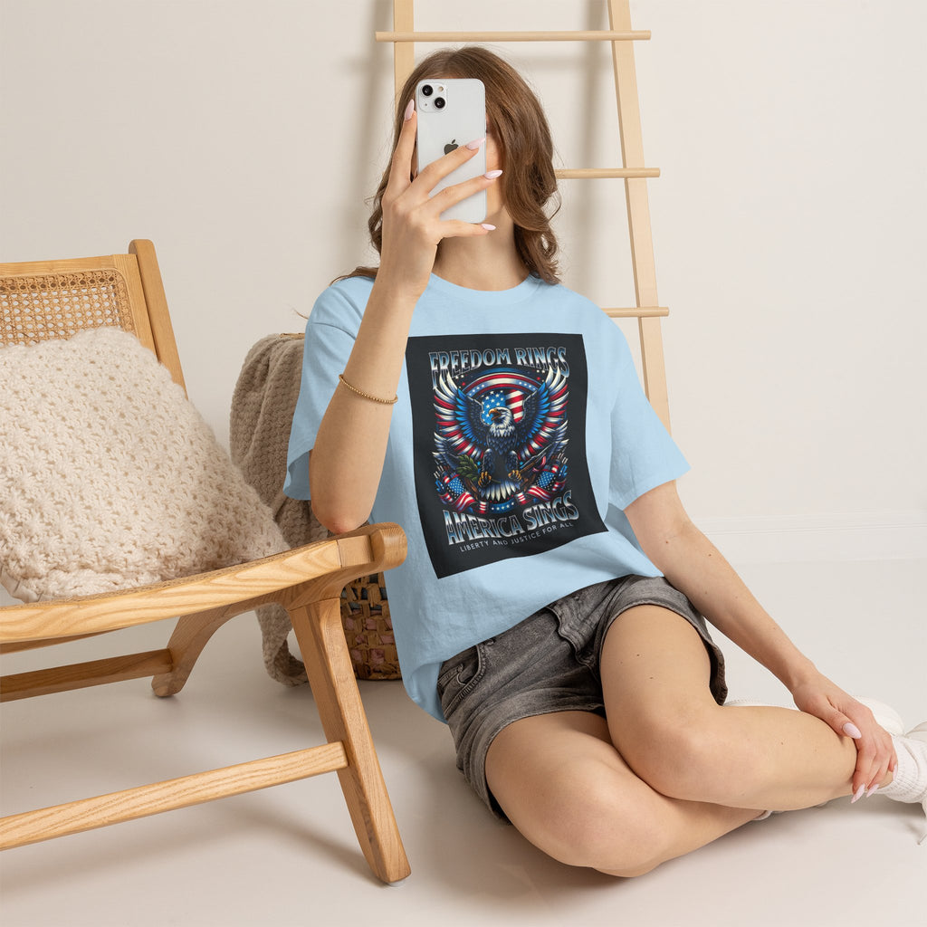 Eagle & American Flag Tee — "Freedom Rings, America Sings" Patriotic T-Shirt