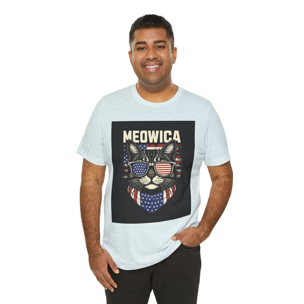 Meowica Cat Tee — Patriotic USA Flag Sunglasses Graphic T-Shirt