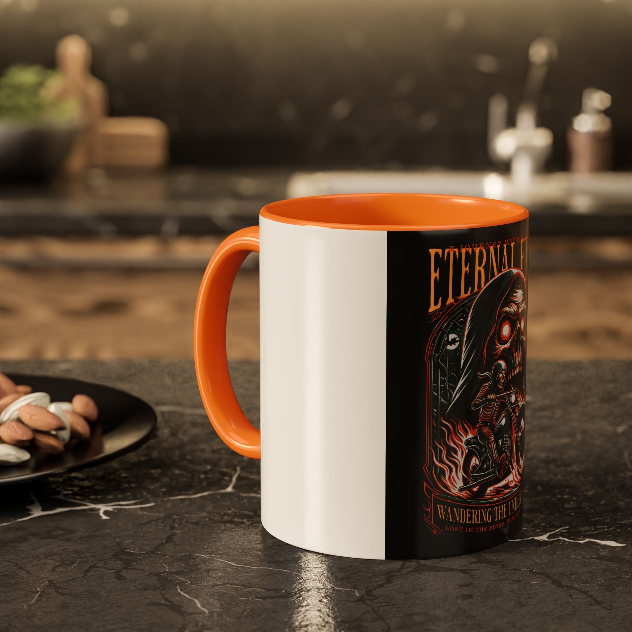 Eternal Exile Skull Biker Mug — Gothic Motorcycle Coffee Cup (11oz/15oz)