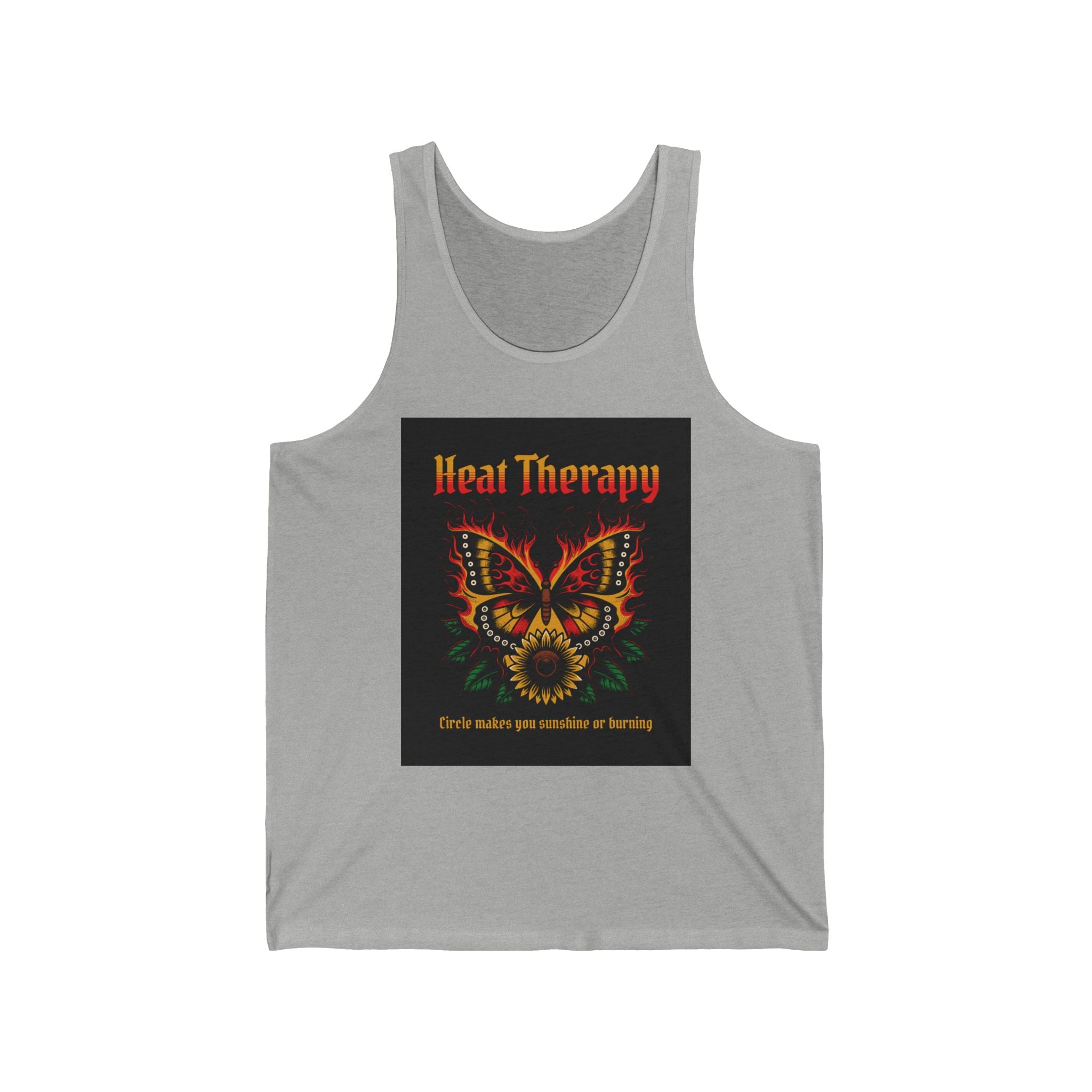 Heat Therapy Butterfly Tank Top — Retro Psychedelic Skull & Sun Design