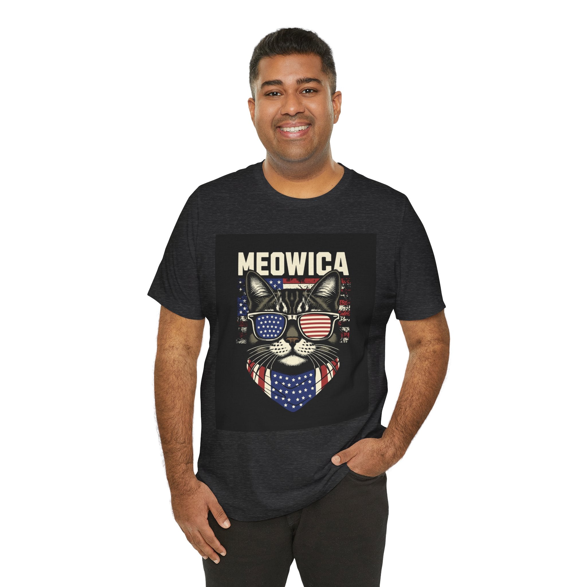 Meowica Cat Tee — Patriotic USA Flag Sunglasses Graphic T-Shirt