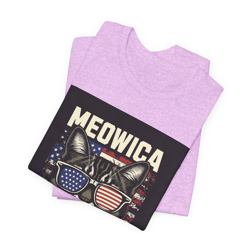 Meowica Cat Tee — Patriotic USA Flag Sunglasses Graphic T-Shirt