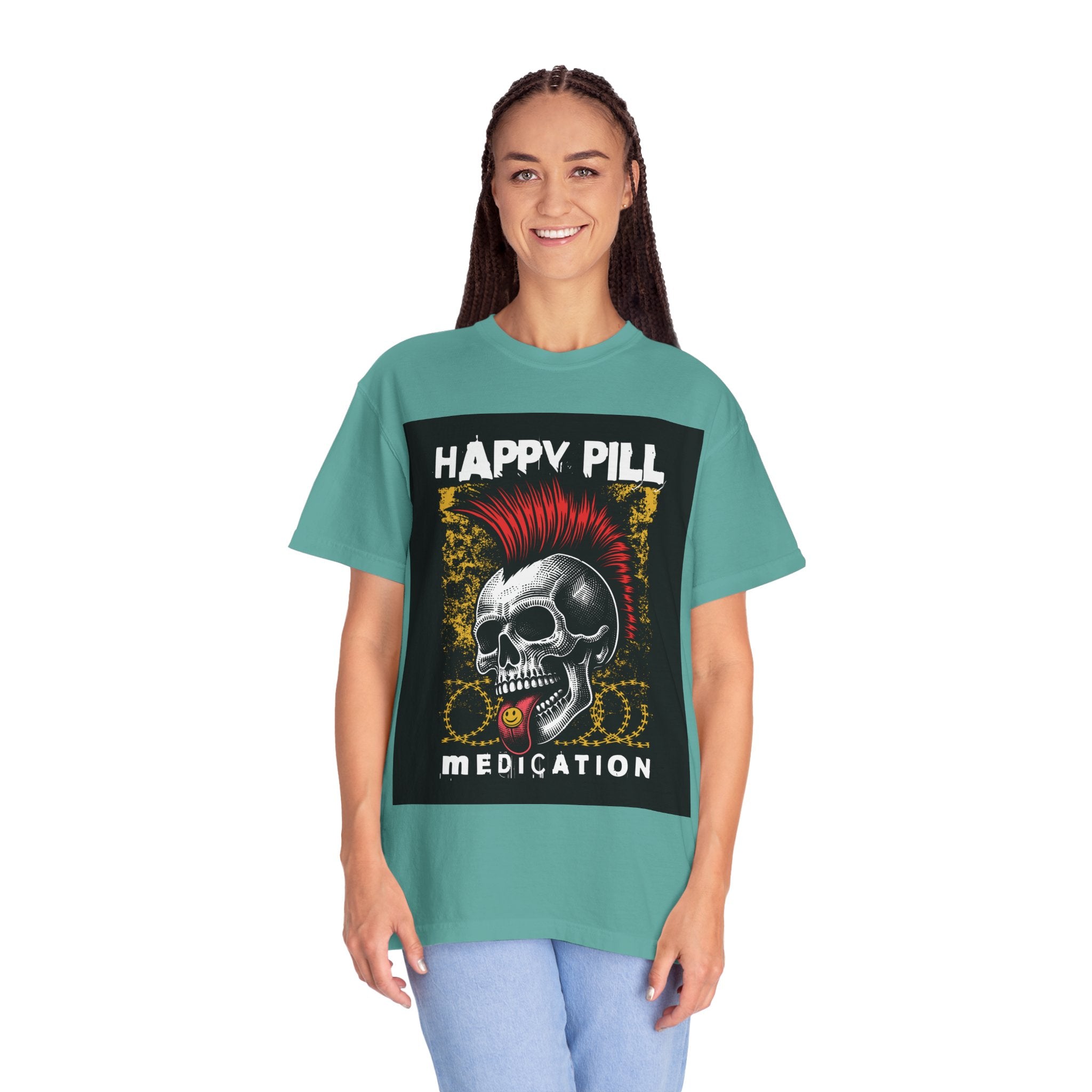 Happy Pill Punk Skull T-Shirt — 'Happy Pill Medication' Graphic Tee