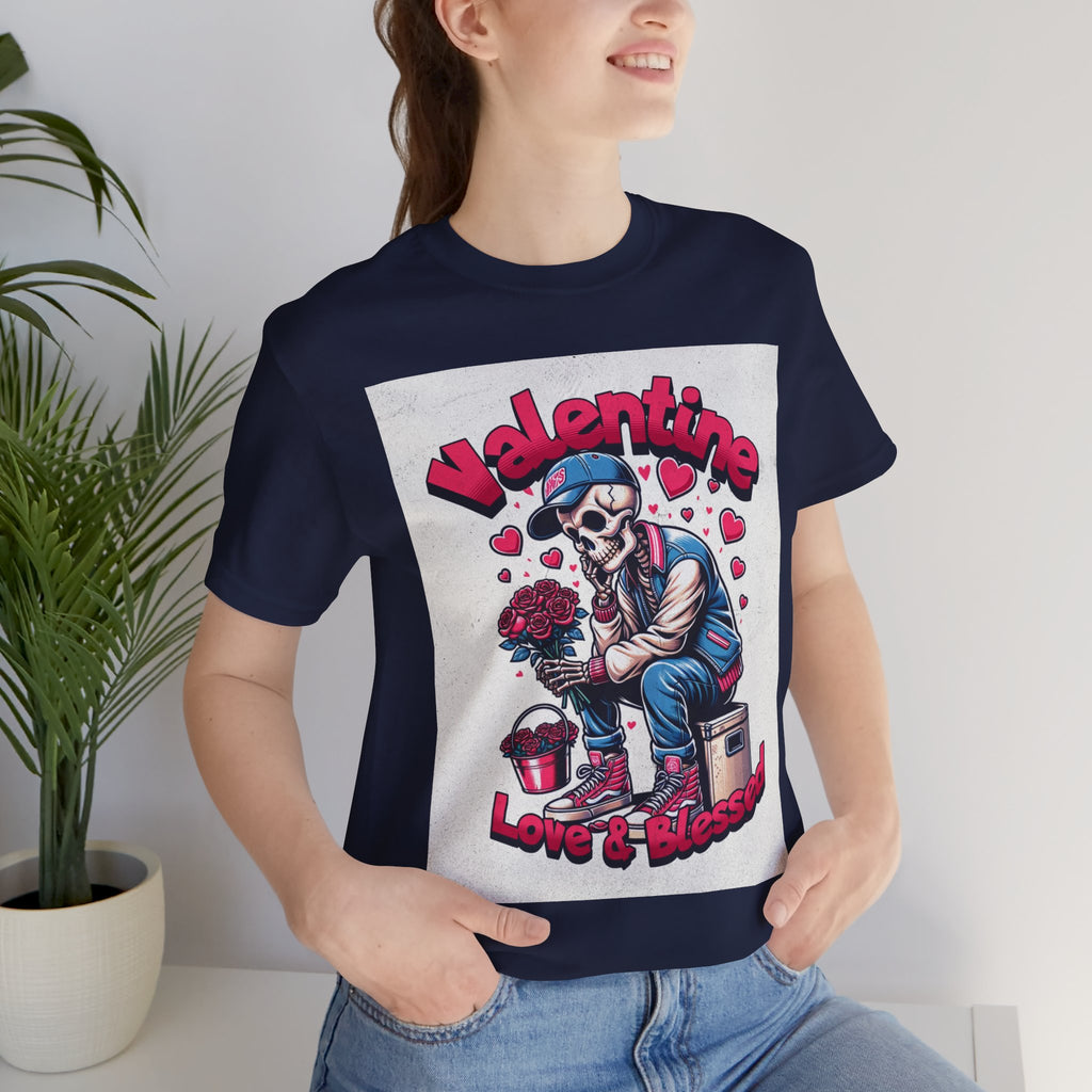 Valentine Skull T-Shirt – "Love & Blessed" Gothic Valentine Tee