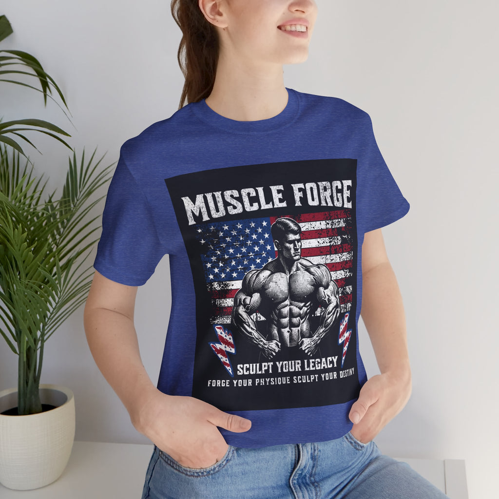 Muscle Forge American Flag Gym Tee — "Sculpt Your Legacy" Fitness T-Shirt