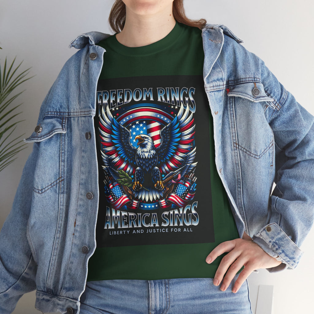 Eagle & American Flag Tee — "Freedom Rings, America Sings" Patriotic T-Shirt