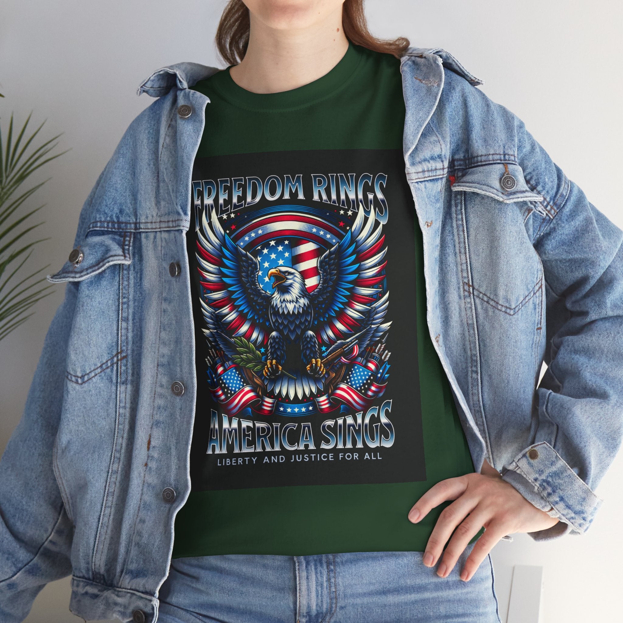 Eagle & American Flag Tee — "Freedom Rings, America Sings" Patriotic T-Shirt