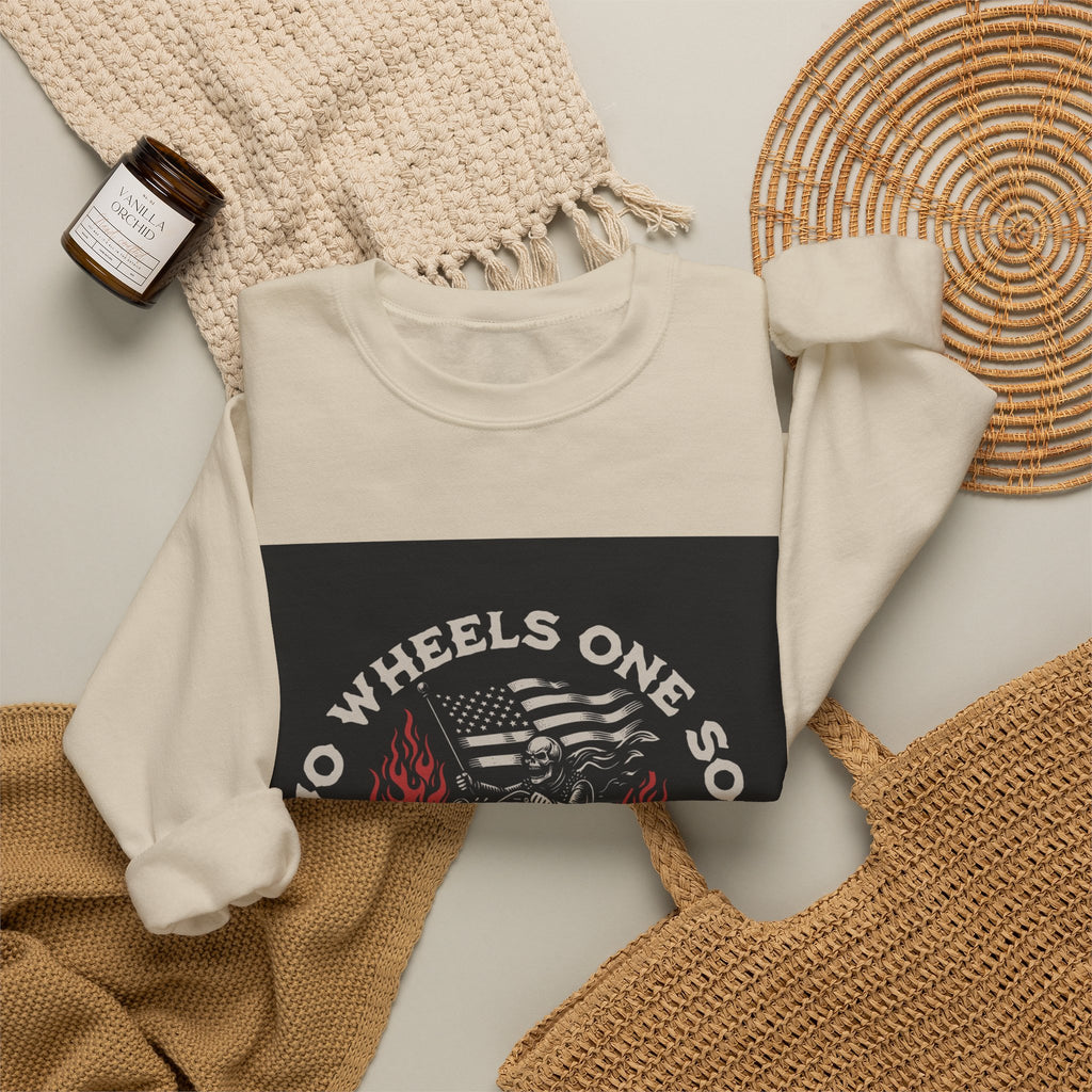 Motorcycle Crewneck Sweatshirt - "Two Wheels One Soul" Vintage Bike Graphic