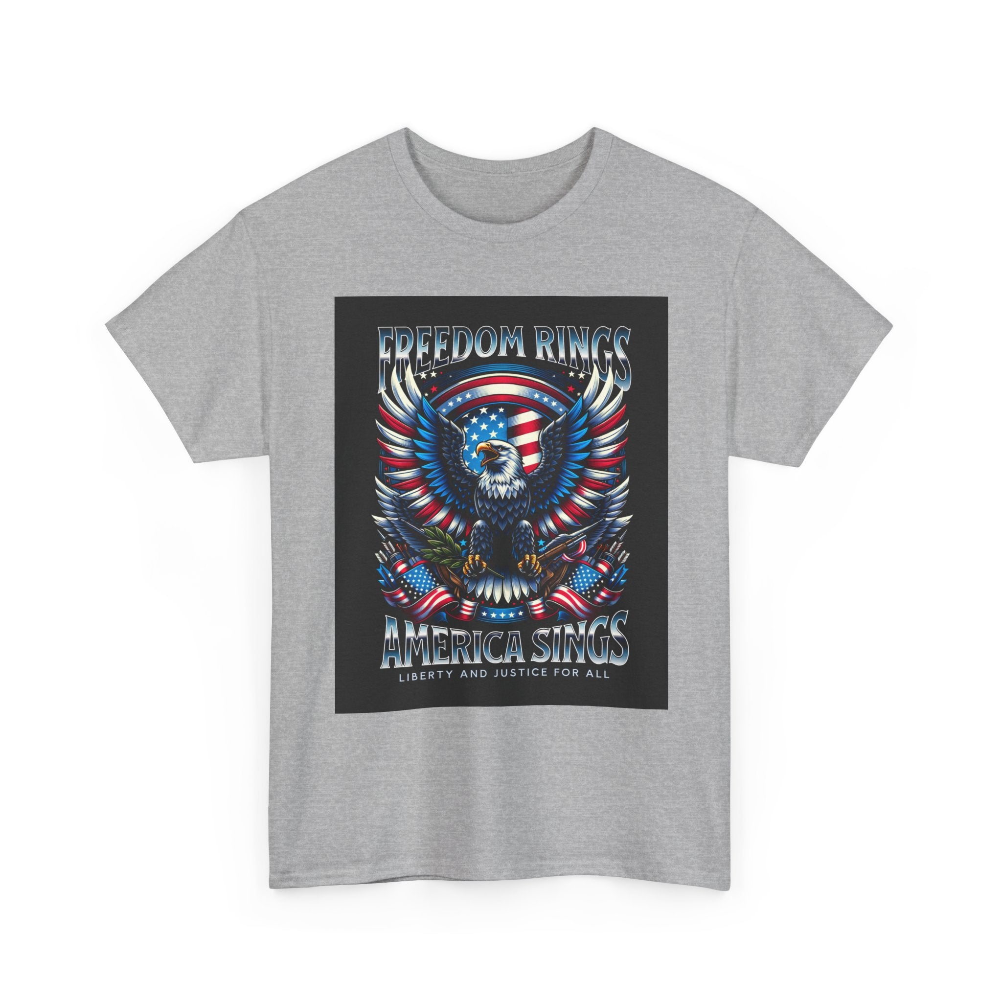 Eagle & American Flag Tee — "Freedom Rings, America Sings" Patriotic T-Shirt