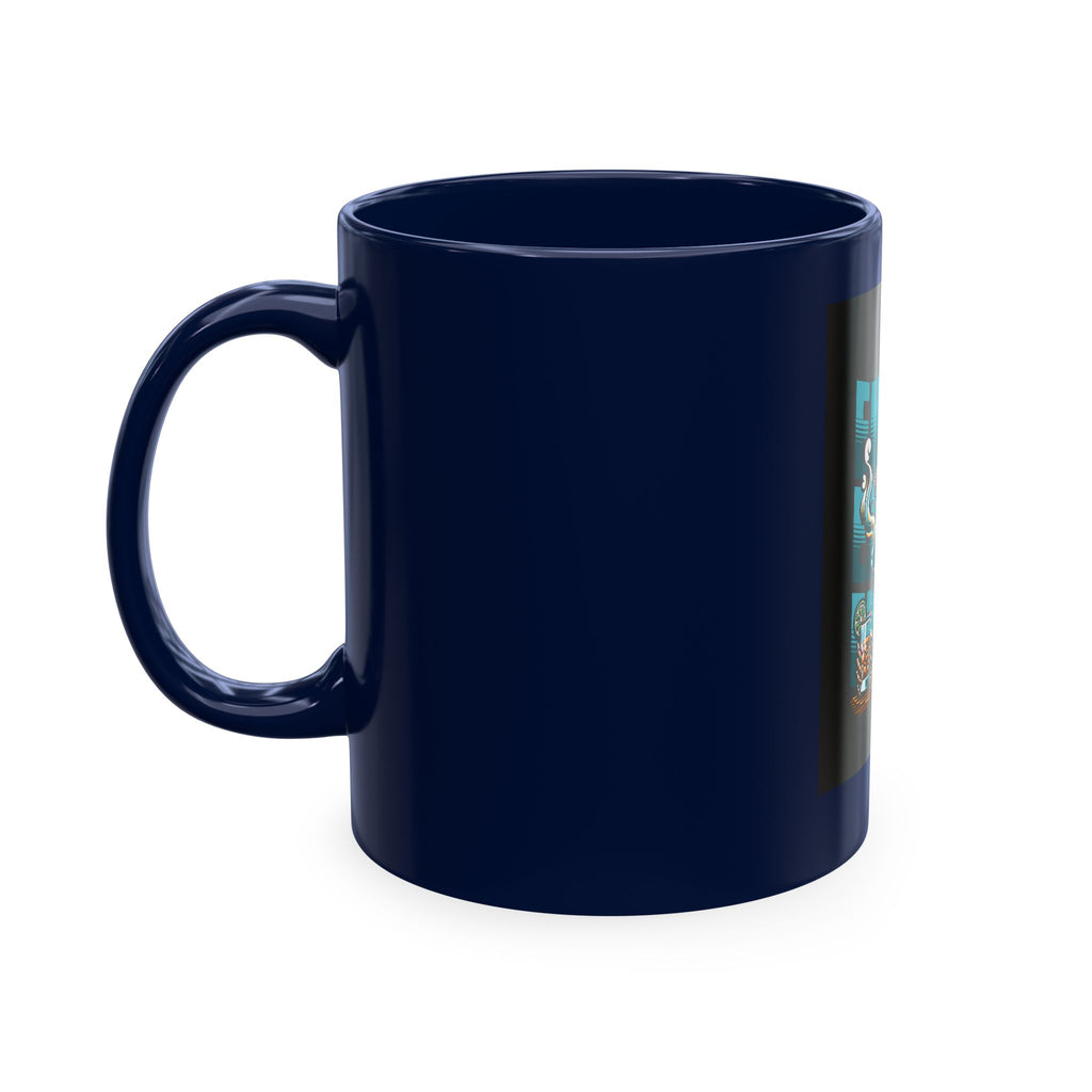 Skull 'Energy' Ceramic Coffee Mug — Retro Skeleton with Drink Design
