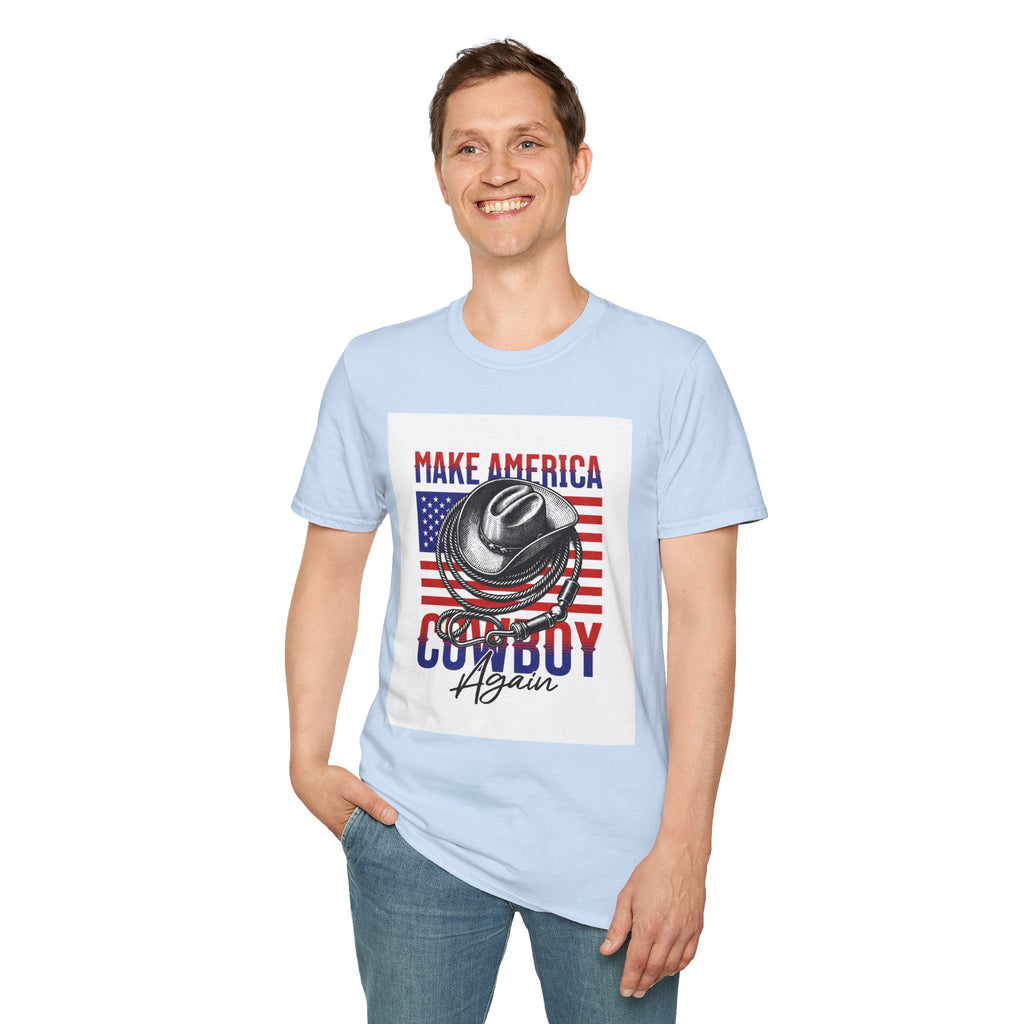 Make America Cowboy Again T-Shirt — Patriotic Western Flag Tee