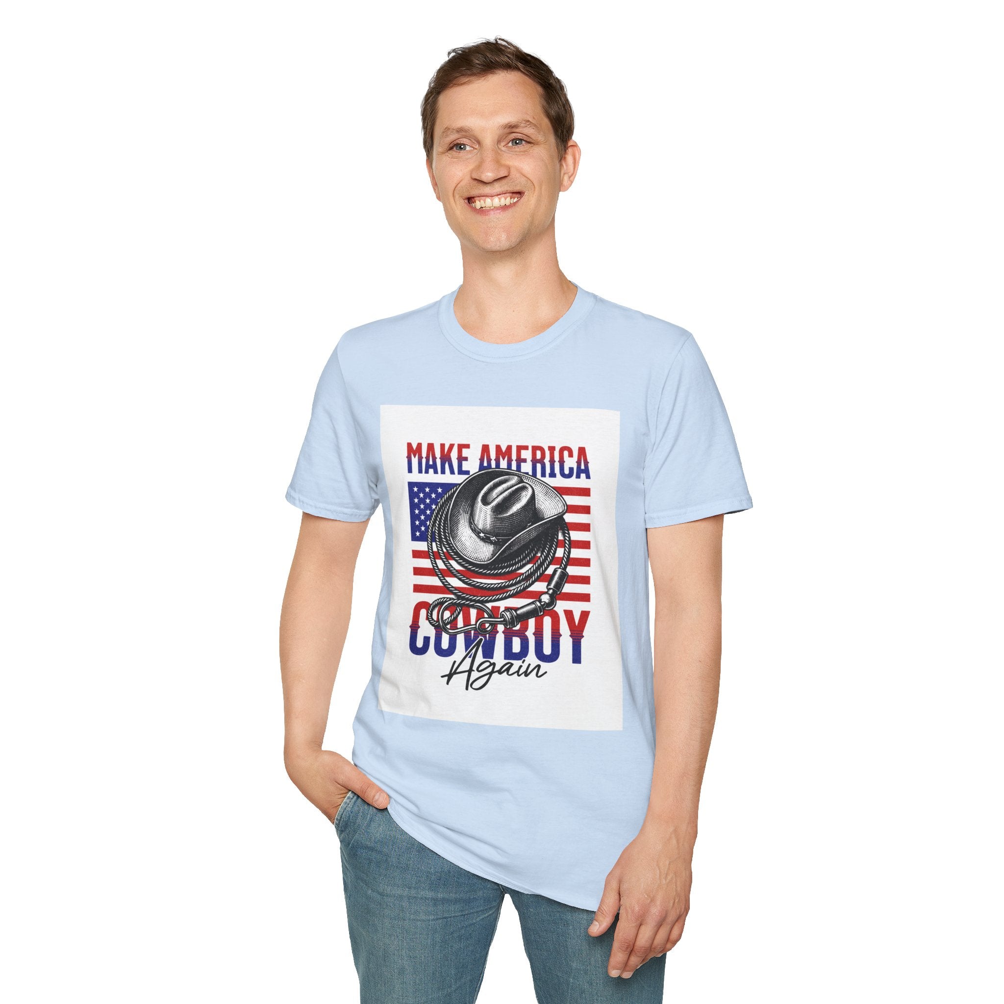 Make America Cowboy Again T-Shirt — Patriotic Western Flag Tee