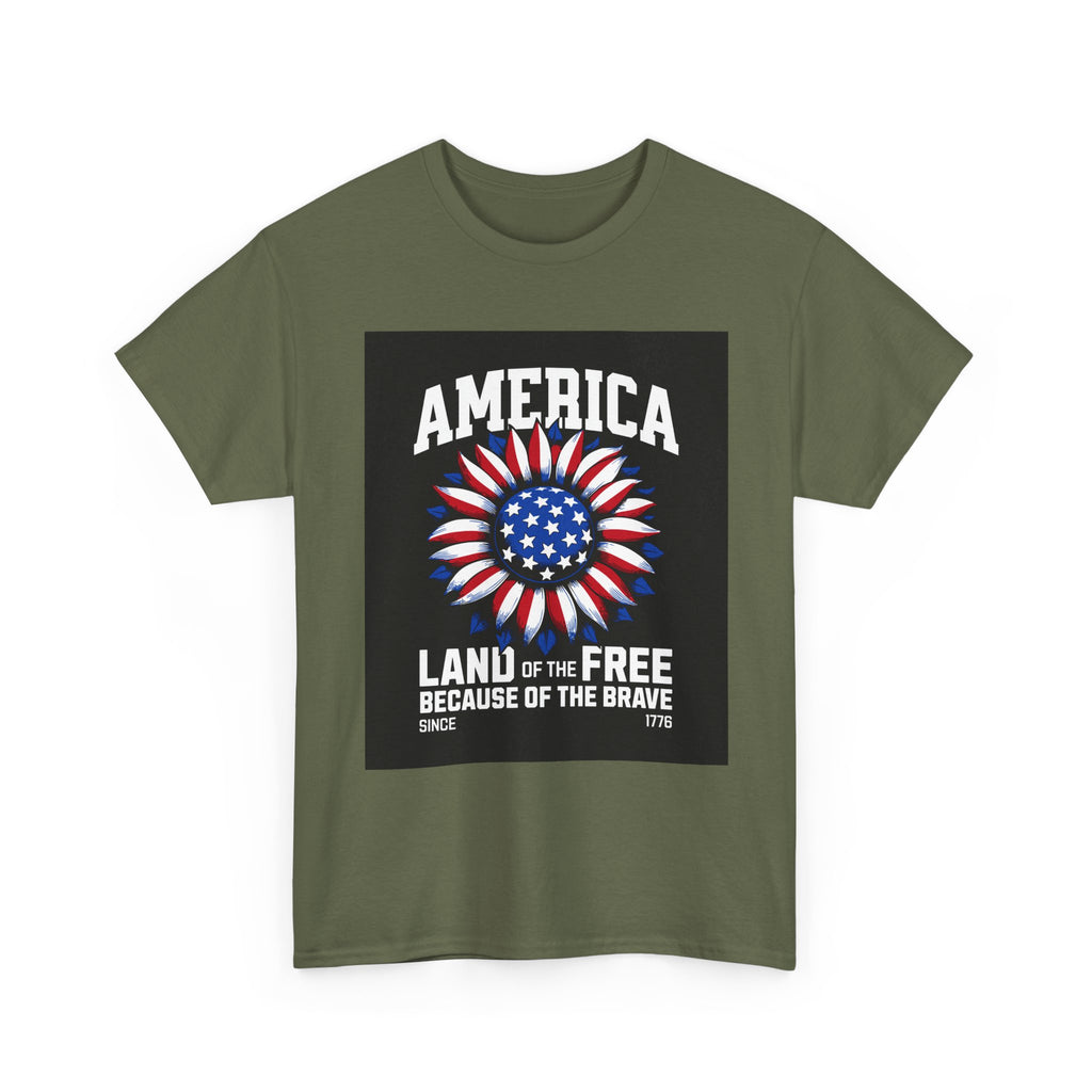 Patriotic America Tee — "Land of the Free Because of the Brave" Cotton T-Shirt