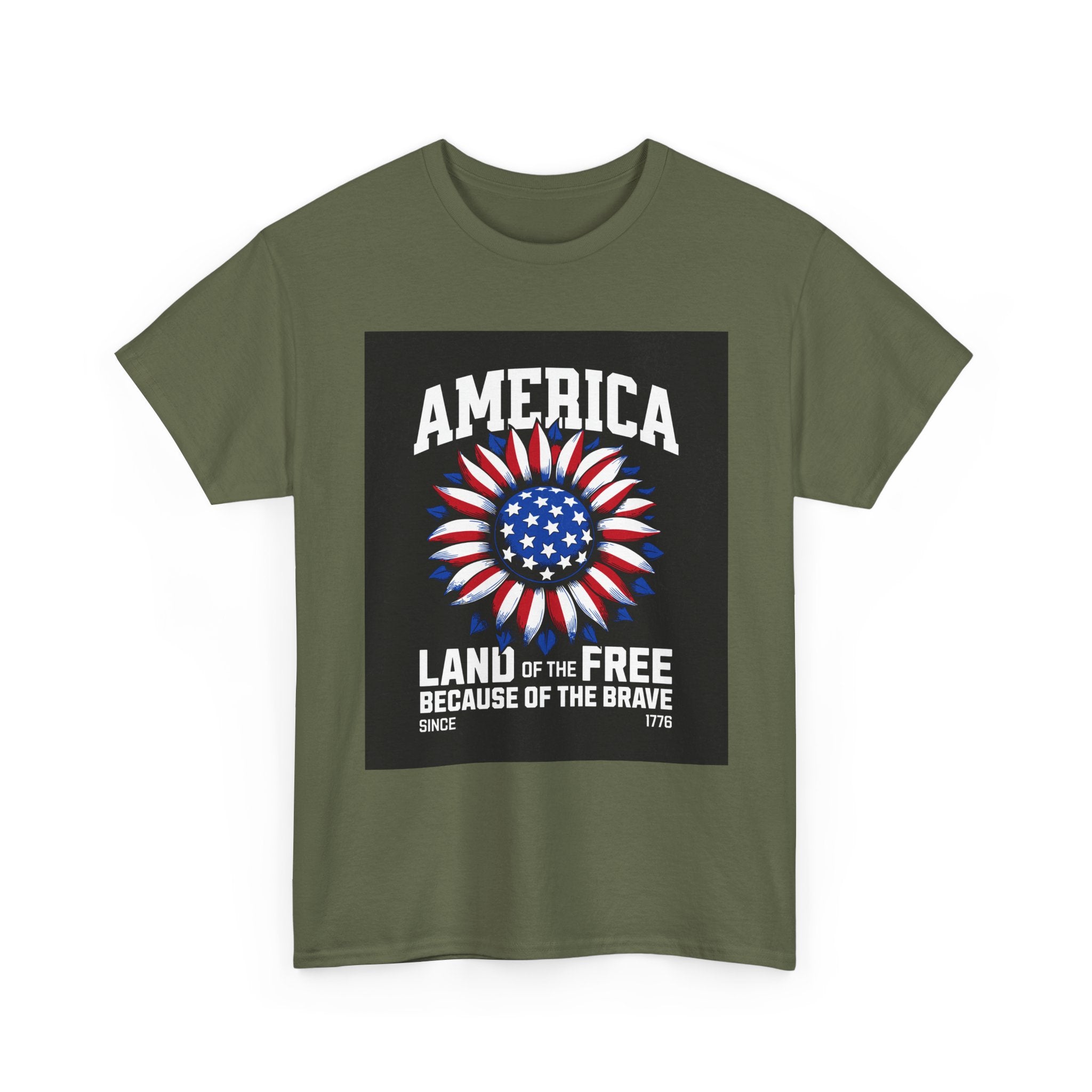Patriotic America Tee — "Land of the Free Because of the Brave" Cotton T-Shirt