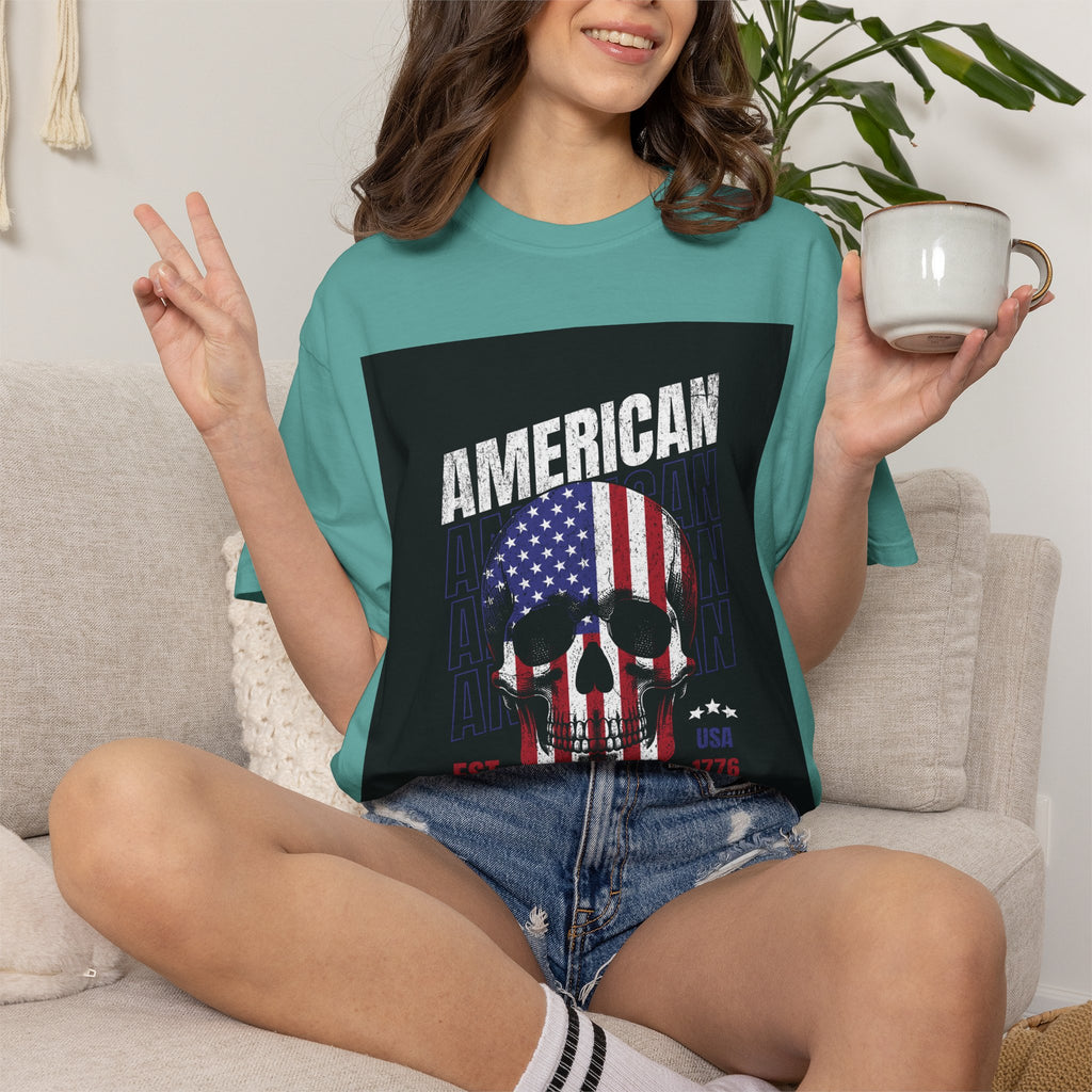 American Skull Flag T-Shirt — "American Forever" Patriotic Graphic Tee