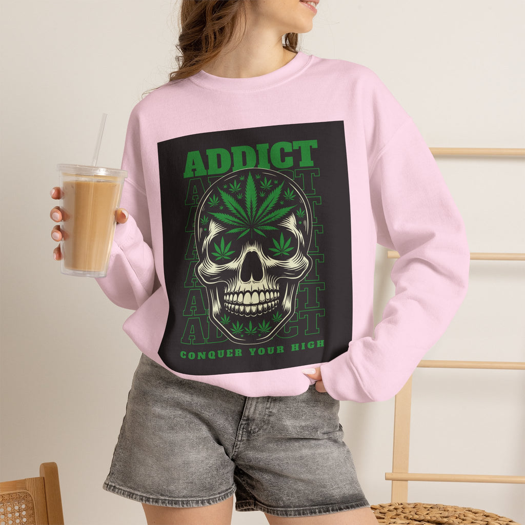 Skull & Cannabis 'Addict' Crewneck Sweatshirt — Conquer Your High Graphic Sweatshirt