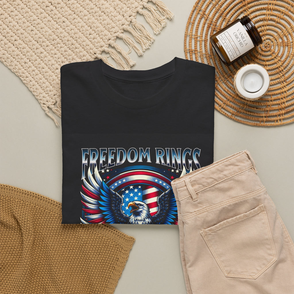 Eagle & American Flag Tee — "Freedom Rings, America Sings" Patriotic T-Shirt