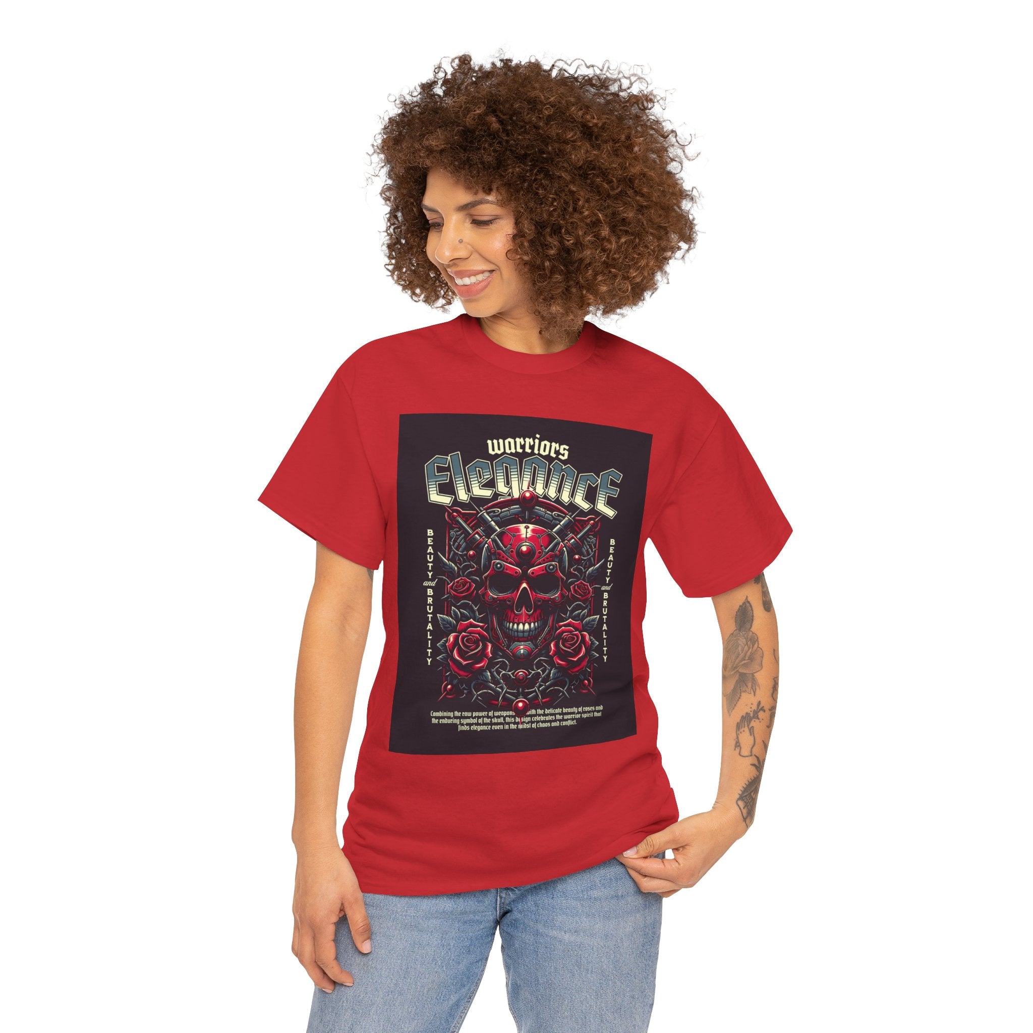 Warriors Electric Skull T‑Shirt — Red Skull & Roses Rock Graphic Tee