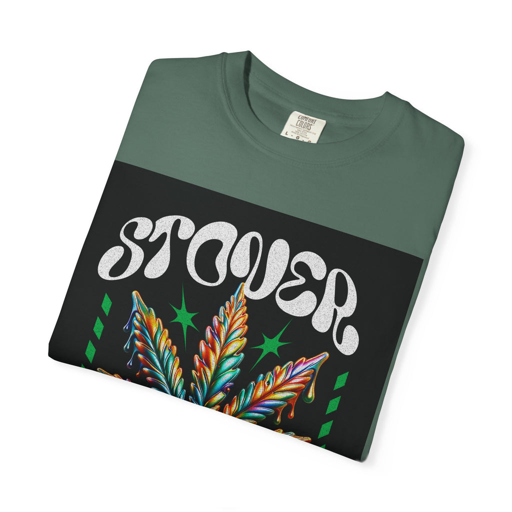 T-Shirt — Stover "Grow Your Own Serenity" Colorful Cannabis Leaf Graphic