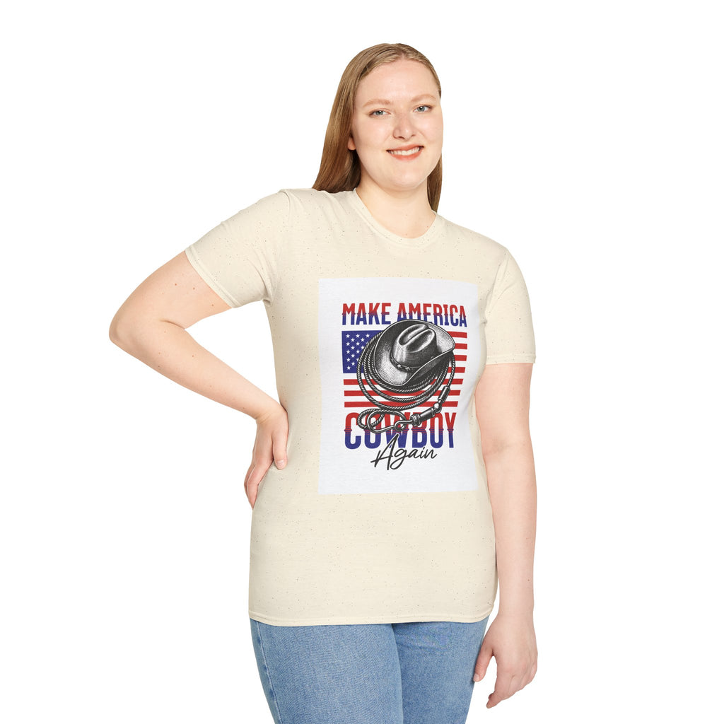 Make America Cowboy Again T-Shirt — Patriotic Western Flag Tee