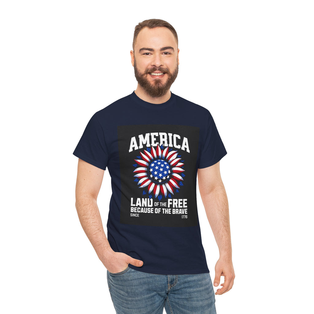 Patriotic America Tee — "Land of the Free Because of the Brave" Cotton T-Shirt