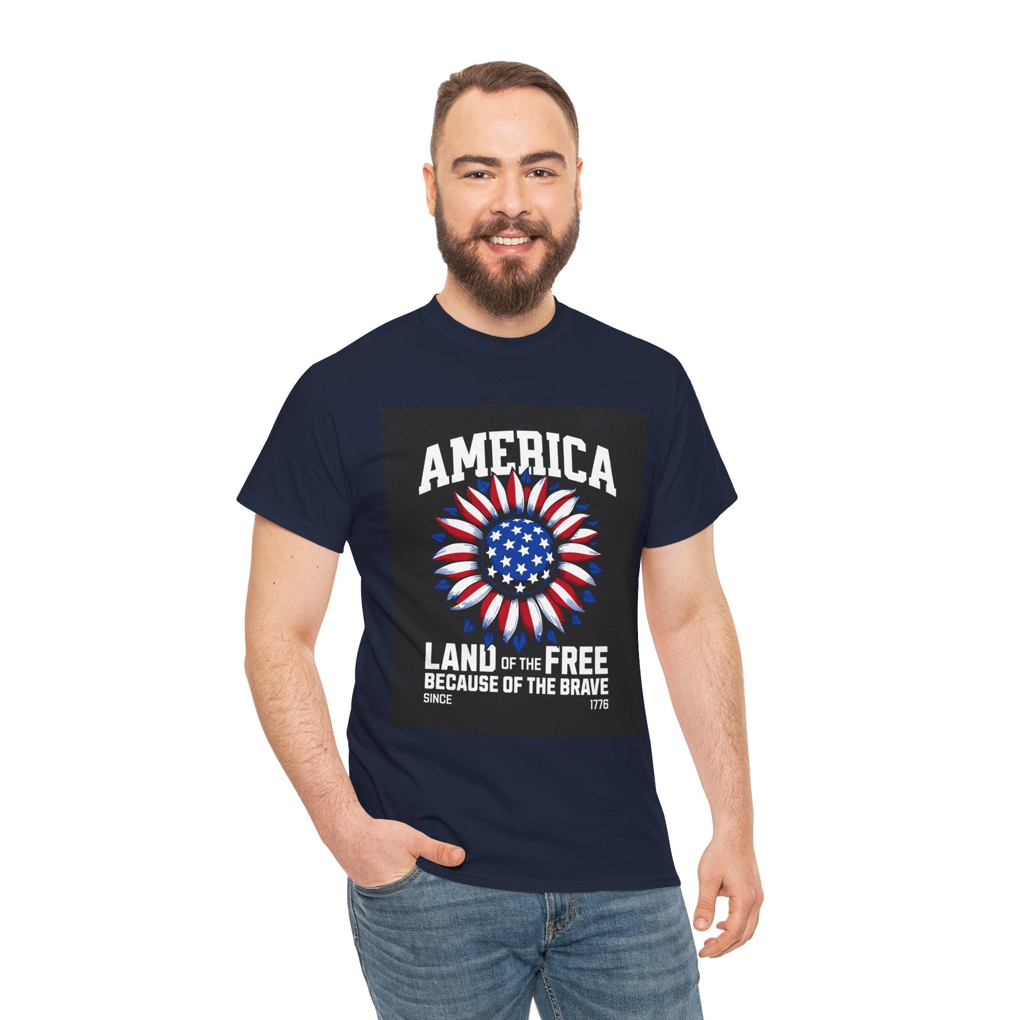 Patriotic America Tee — "Land of the Free Because of the Brave" Cotton T-Shirt