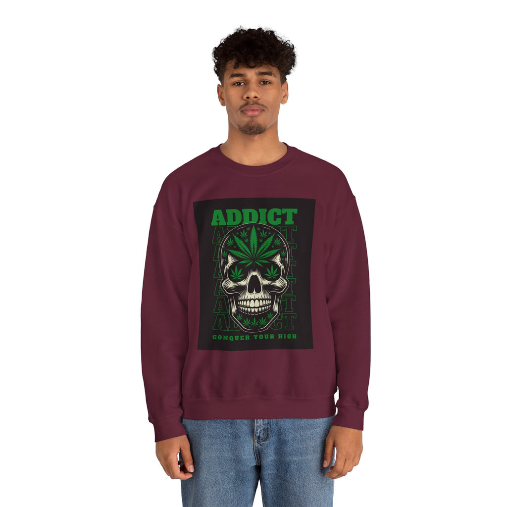 Skull & Cannabis 'Addict' Crewneck Sweatshirt — Conquer Your High Graphic Sweatshirt
