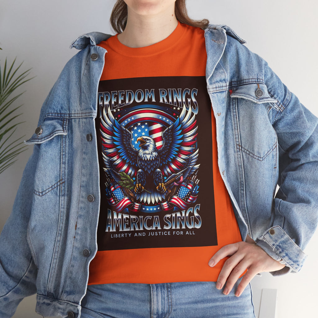 Eagle & American Flag Tee — "Freedom Rings, America Sings" Patriotic T-Shirt