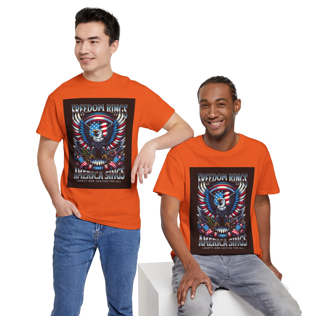 Eagle & American Flag Tee — "Freedom Rings, America Sings" Patriotic T-Shirt