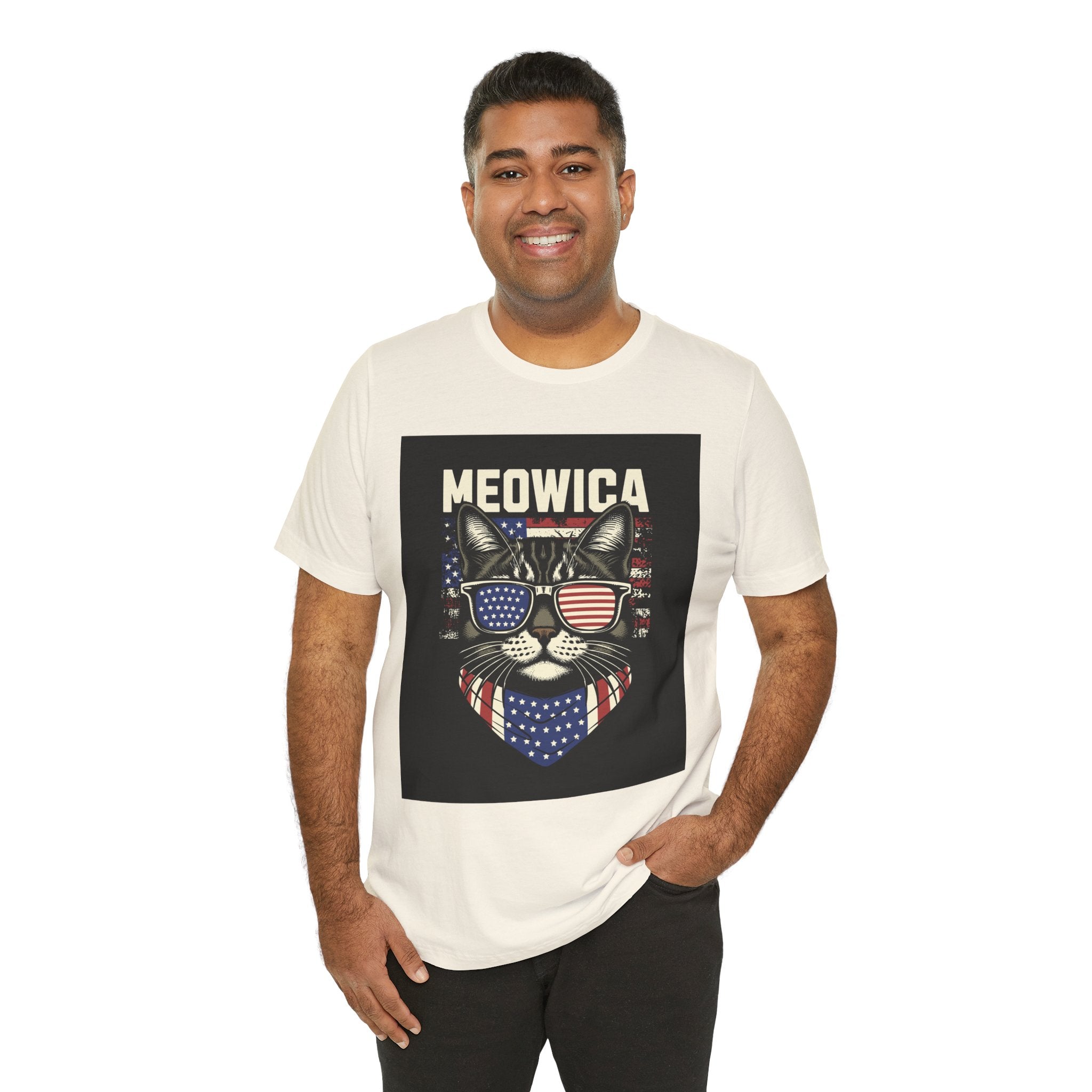 Meowica Cat Tee — Patriotic USA Flag Sunglasses Graphic T-Shirt