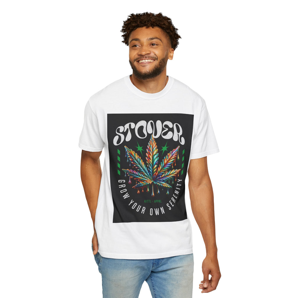 T-Shirt — Stover "Grow Your Own Serenity" Colorful Cannabis Leaf Graphic