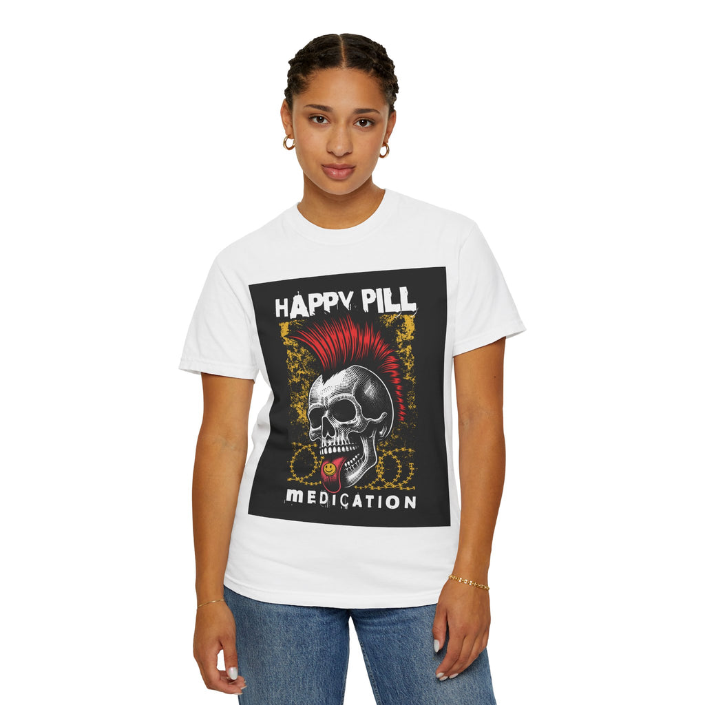 Happy Pill Punk Skull T-Shirt — 'Happy Pill Medication' Graphic Tee