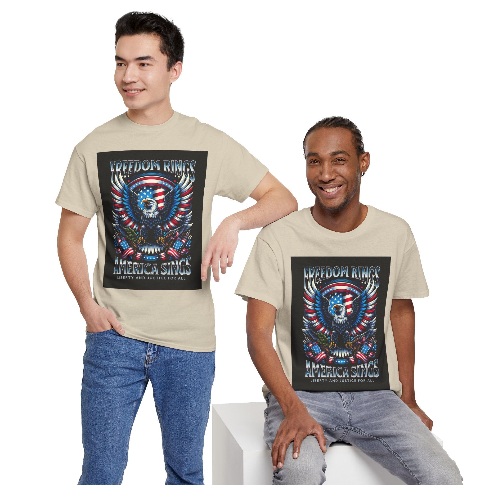 Eagle & American Flag Tee — "Freedom Rings, America Sings" Patriotic T-Shirt