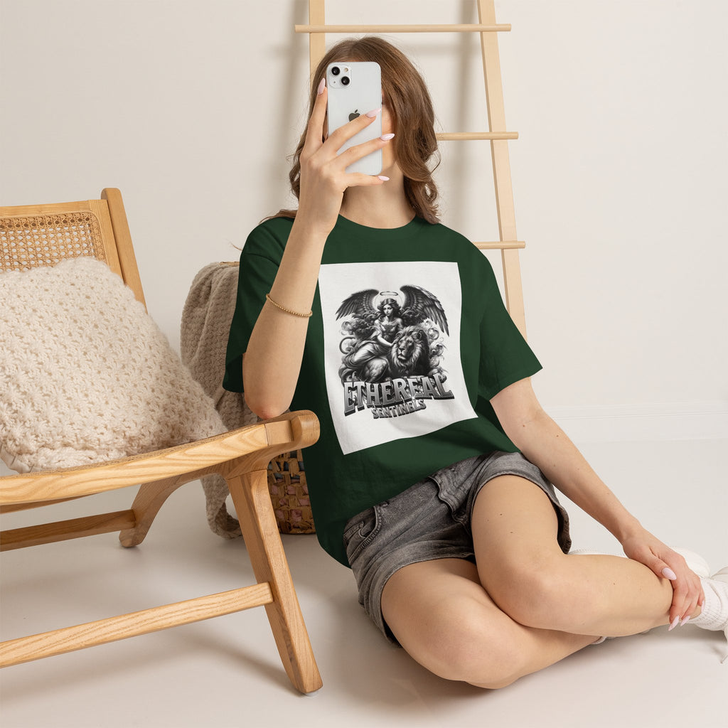 Angel & Lion Graphic Tee — "Ethereal" Vintage Gothic Streetwear