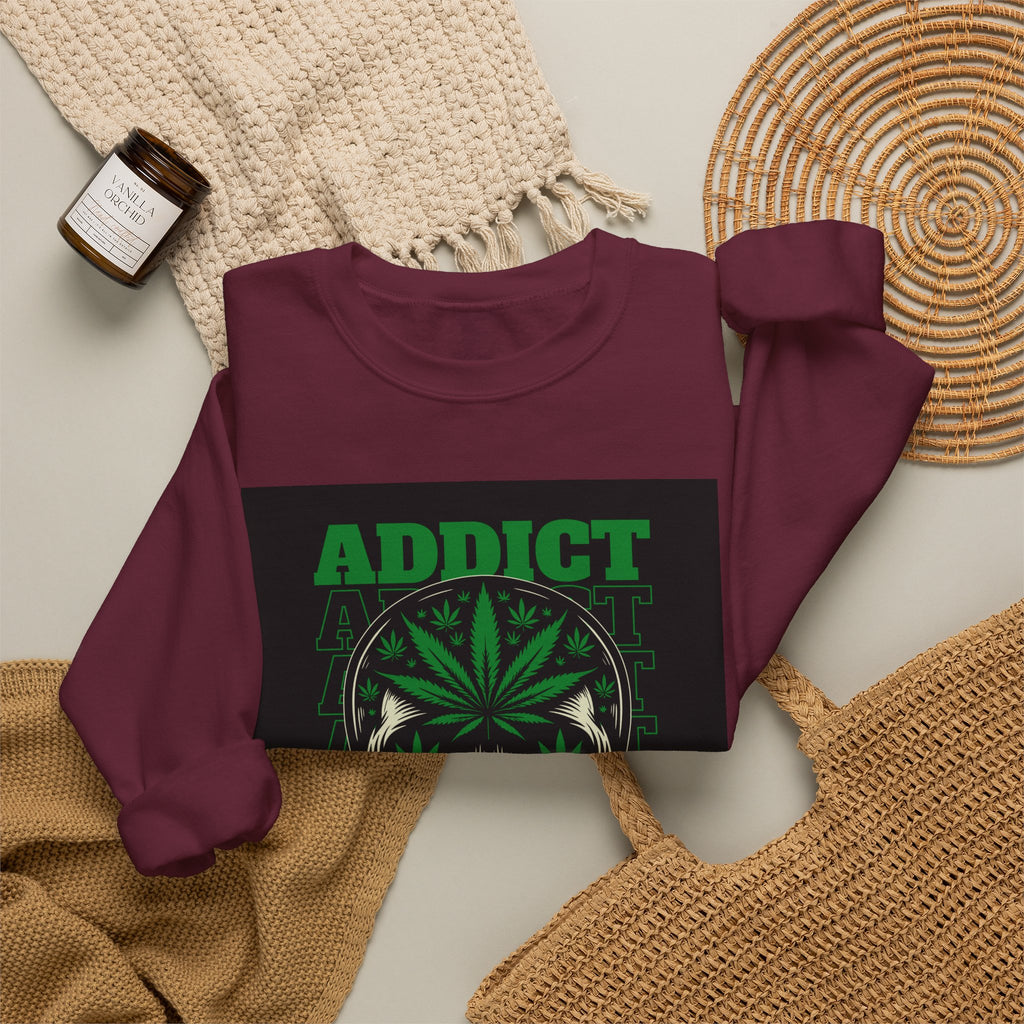 Skull & Cannabis 'Addict' Crewneck Sweatshirt — Conquer Your High Graphic Sweatshirt