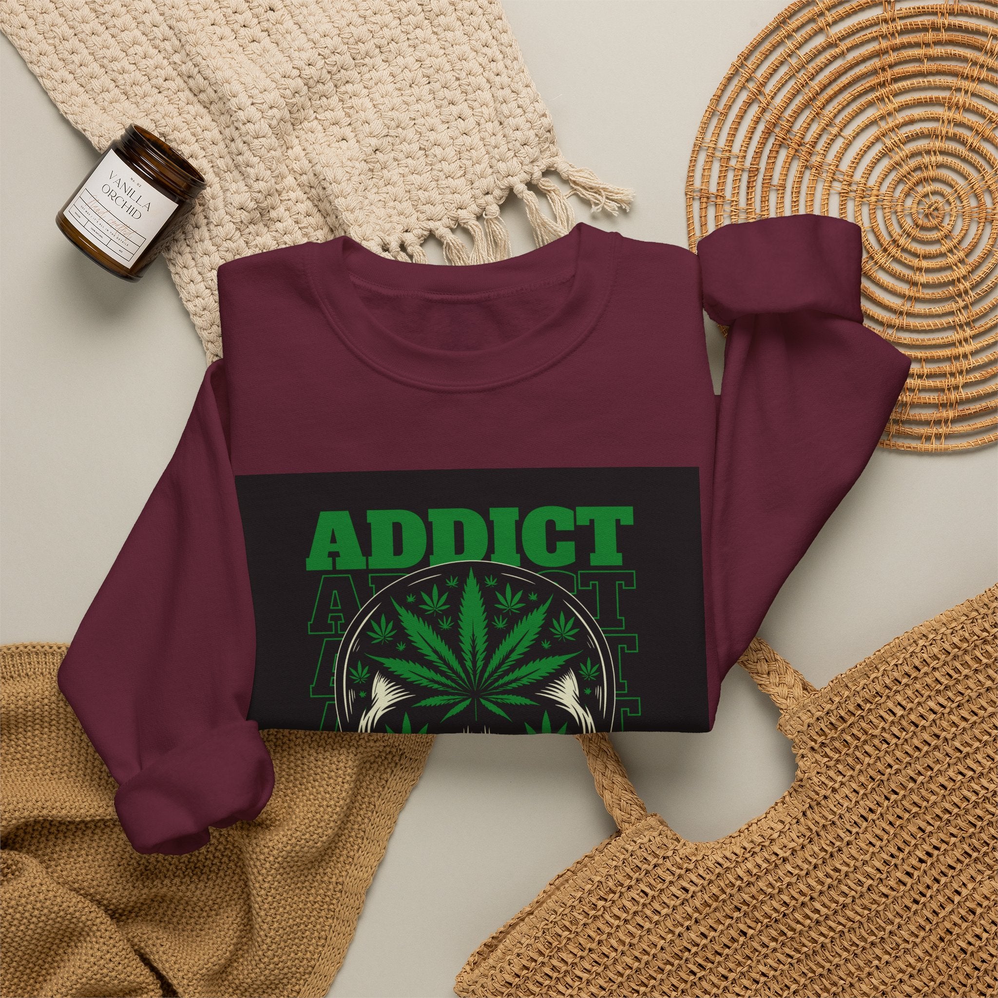 Skull & Cannabis 'Addict' Crewneck Sweatshirt — Conquer Your High Graphic Sweatshirt