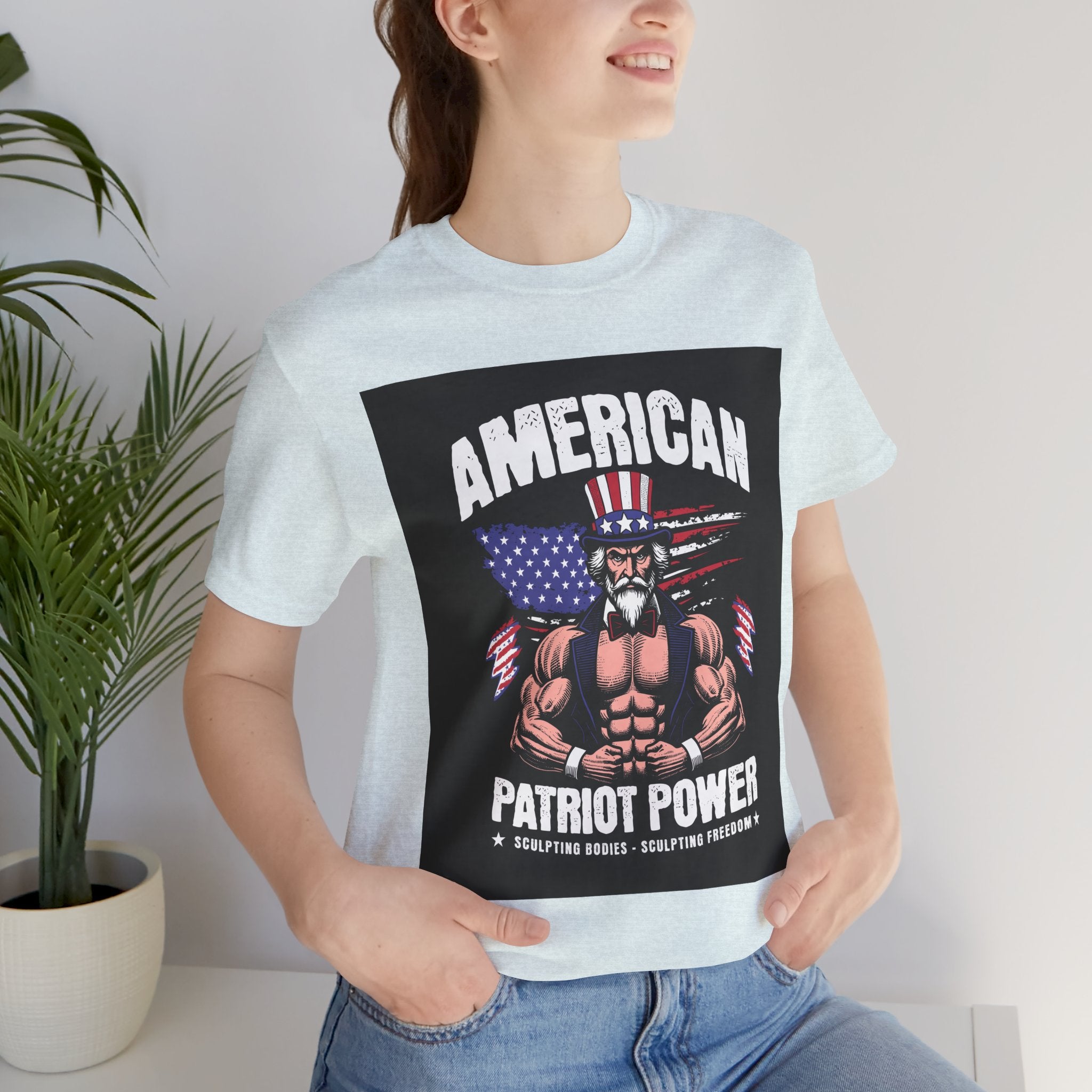 Patriot Power T-Shirt — American Flag Uncle Sam Muscle Graphic Tee