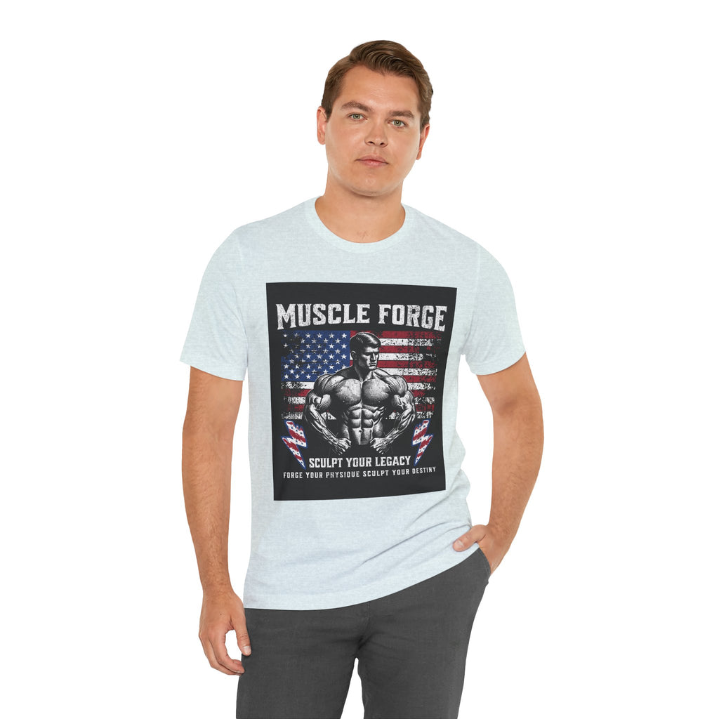 Muscle Forge American Flag Gym Tee — "Sculpt Your Legacy" Fitness T-Shirt