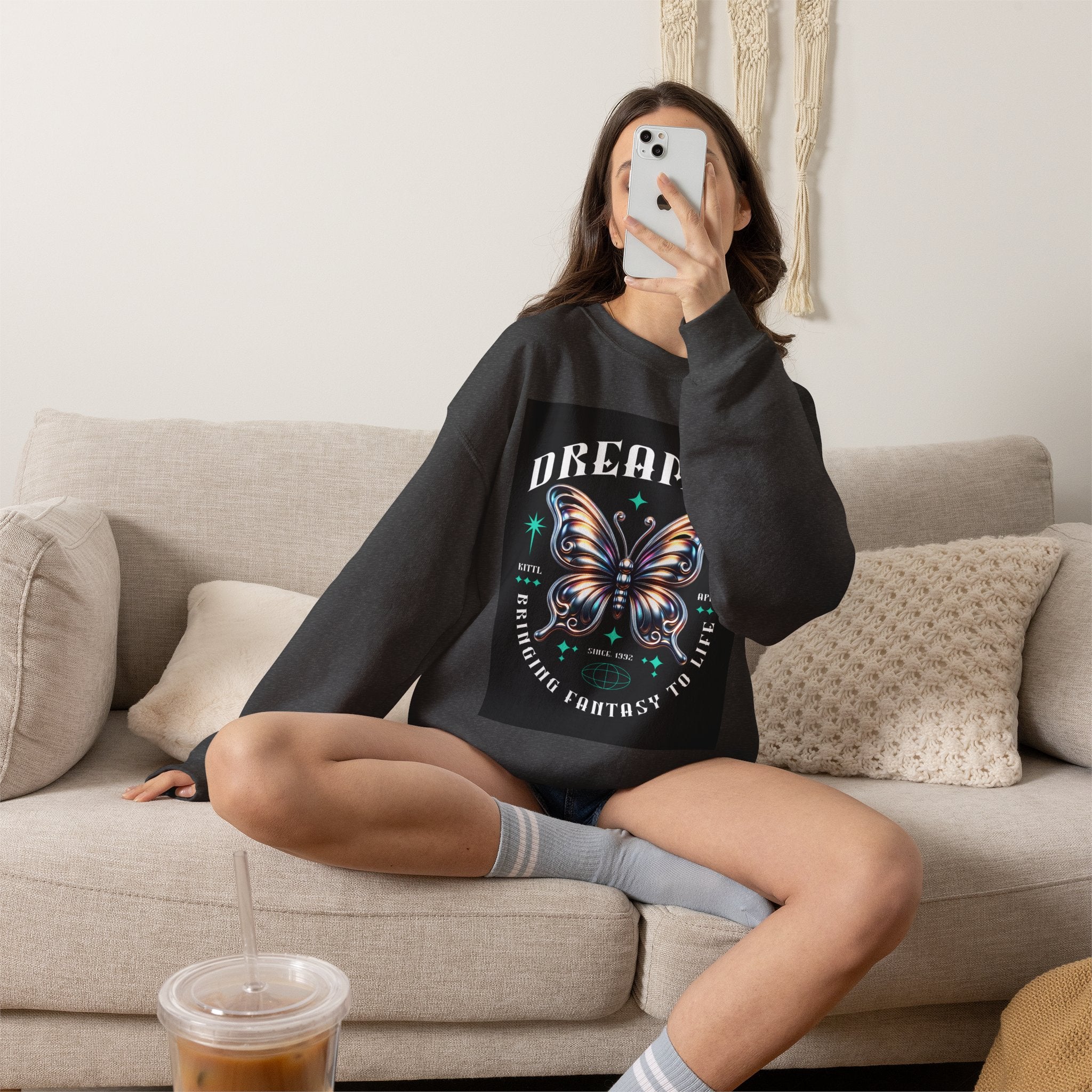Dreamer Butterfly Crewneck Sweatshirt — Inspiring 'Dreamer' Graphic Pullover