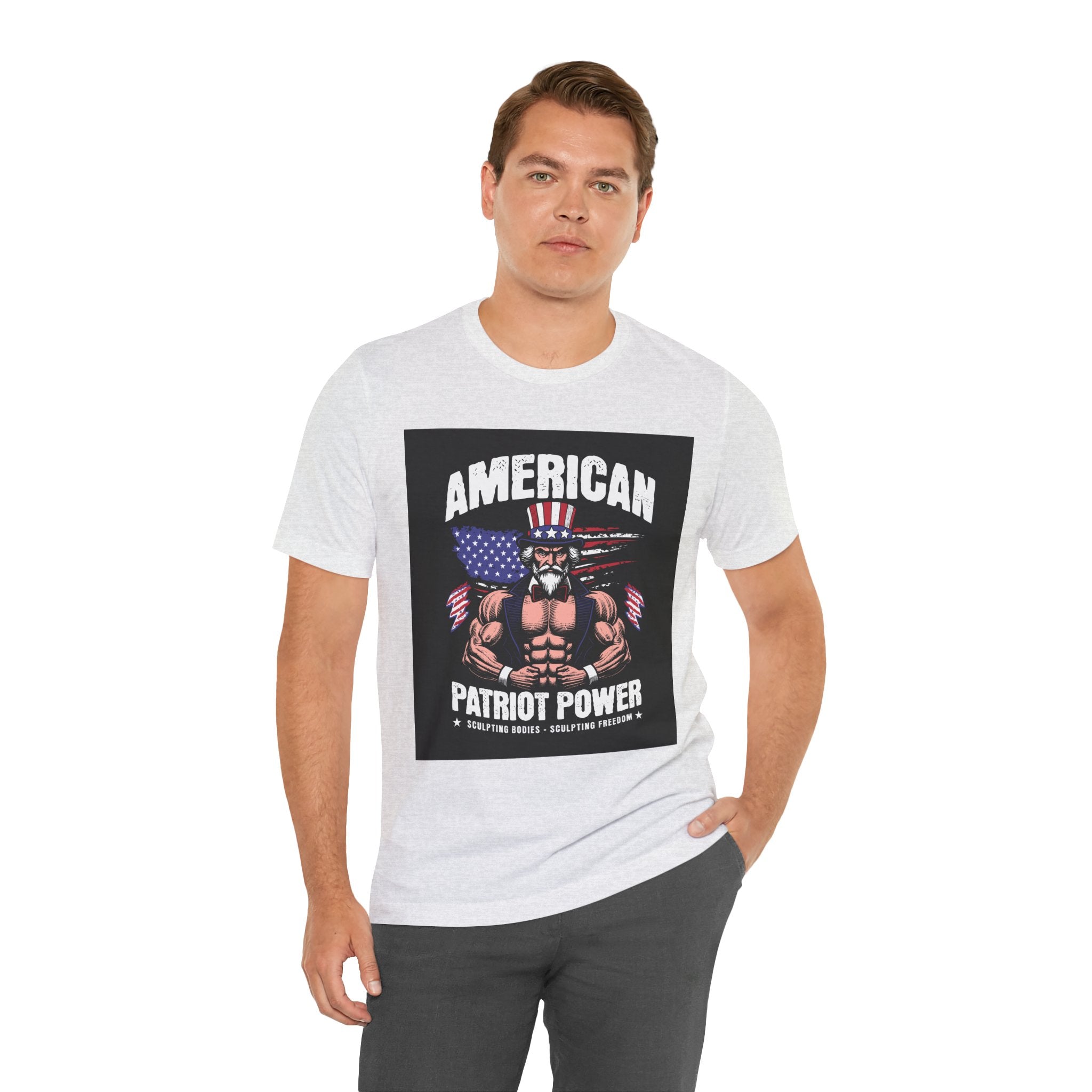Patriot Power T-Shirt — American Flag Uncle Sam Muscle Graphic Tee