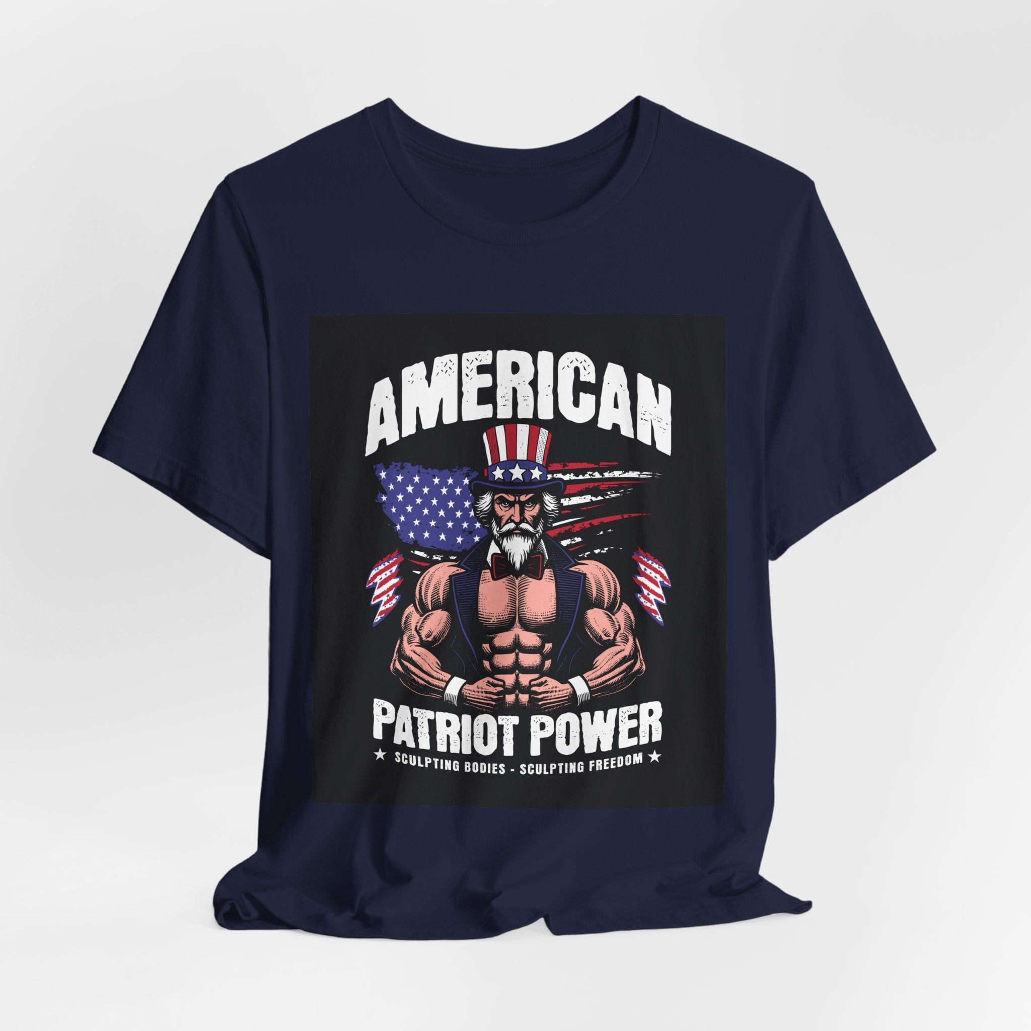 Patriot Power T-Shirt — American Flag Uncle Sam Muscle Graphic Tee